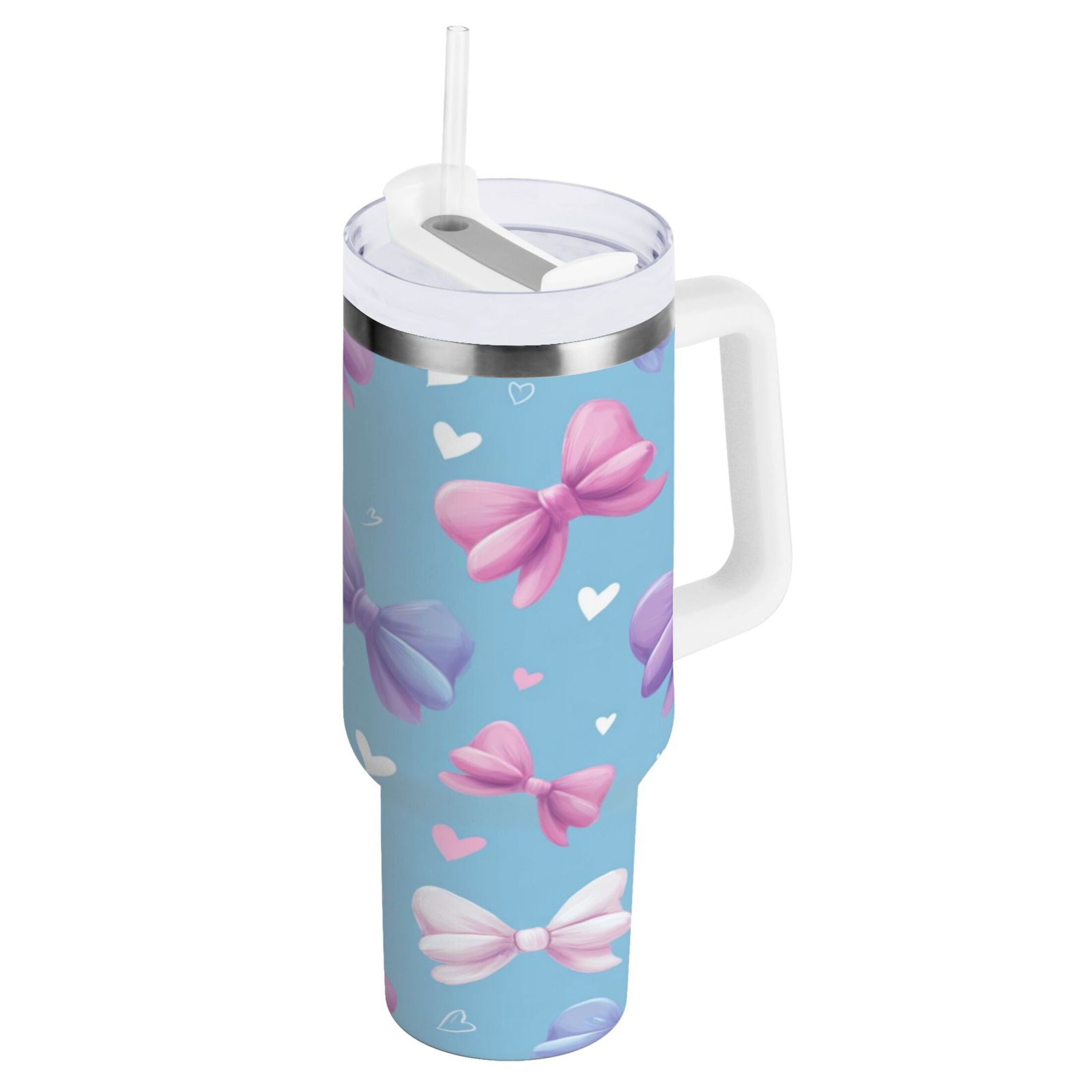 30 oz Insulated Stainless Steel Tumbler Double Wall Stainless Steel Tumbler with 2-Way Drinking Pink and Purple Bows NW8L