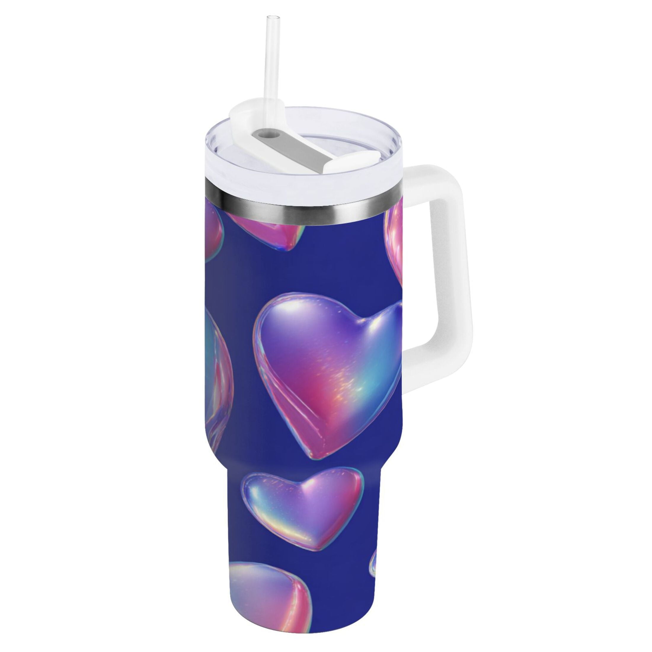 30 oz Insulated Stainless Steel Tumbler Double Wall Stainless Steel Tumbler with 2-Way Drinking Pink-purple Hearts VFKP