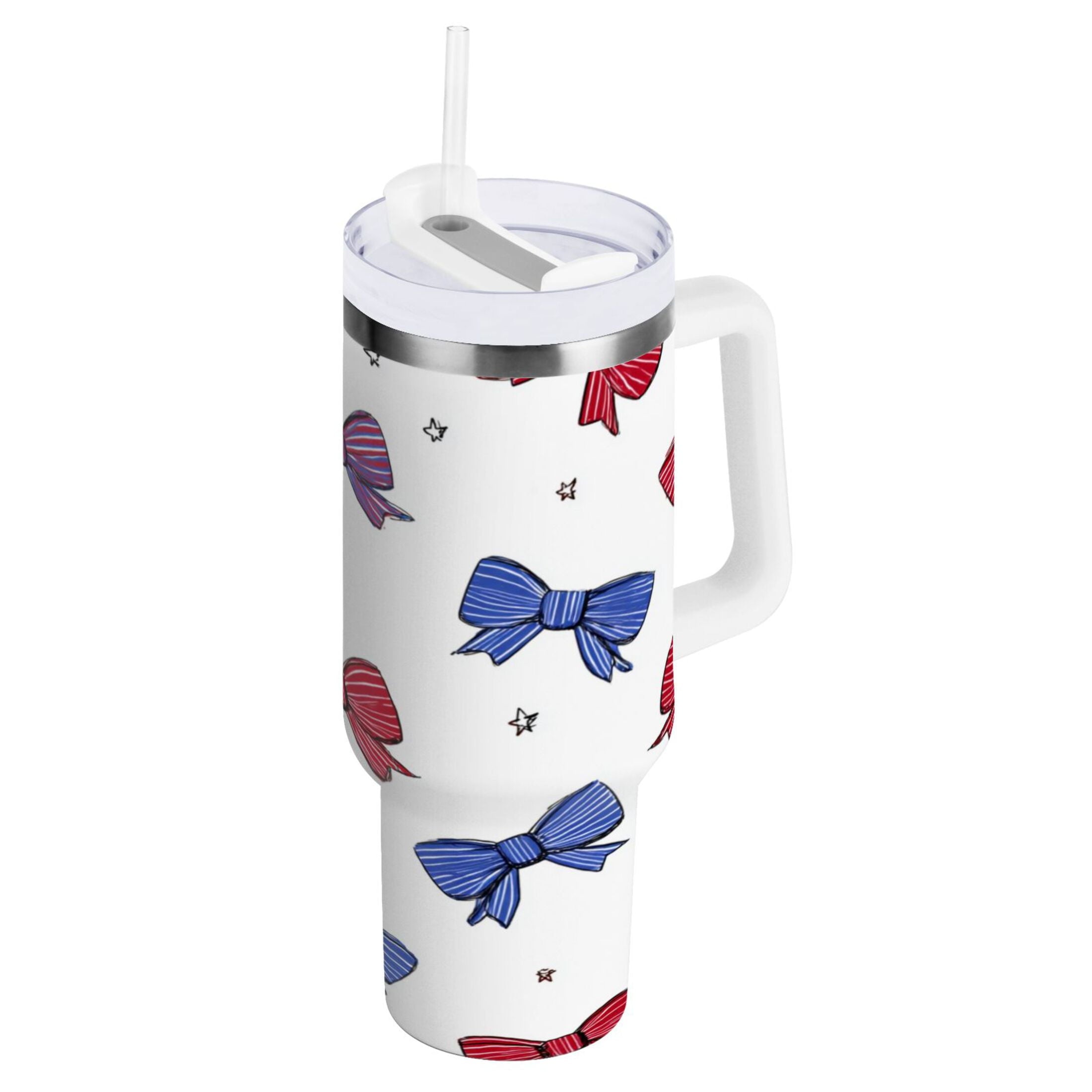 30 oz Insulated Stainless Steel Tumbler Double Wall Stainless Steel Tumbler with 2-Way Drinking Red and Blue Stripe Bows 7RZJ