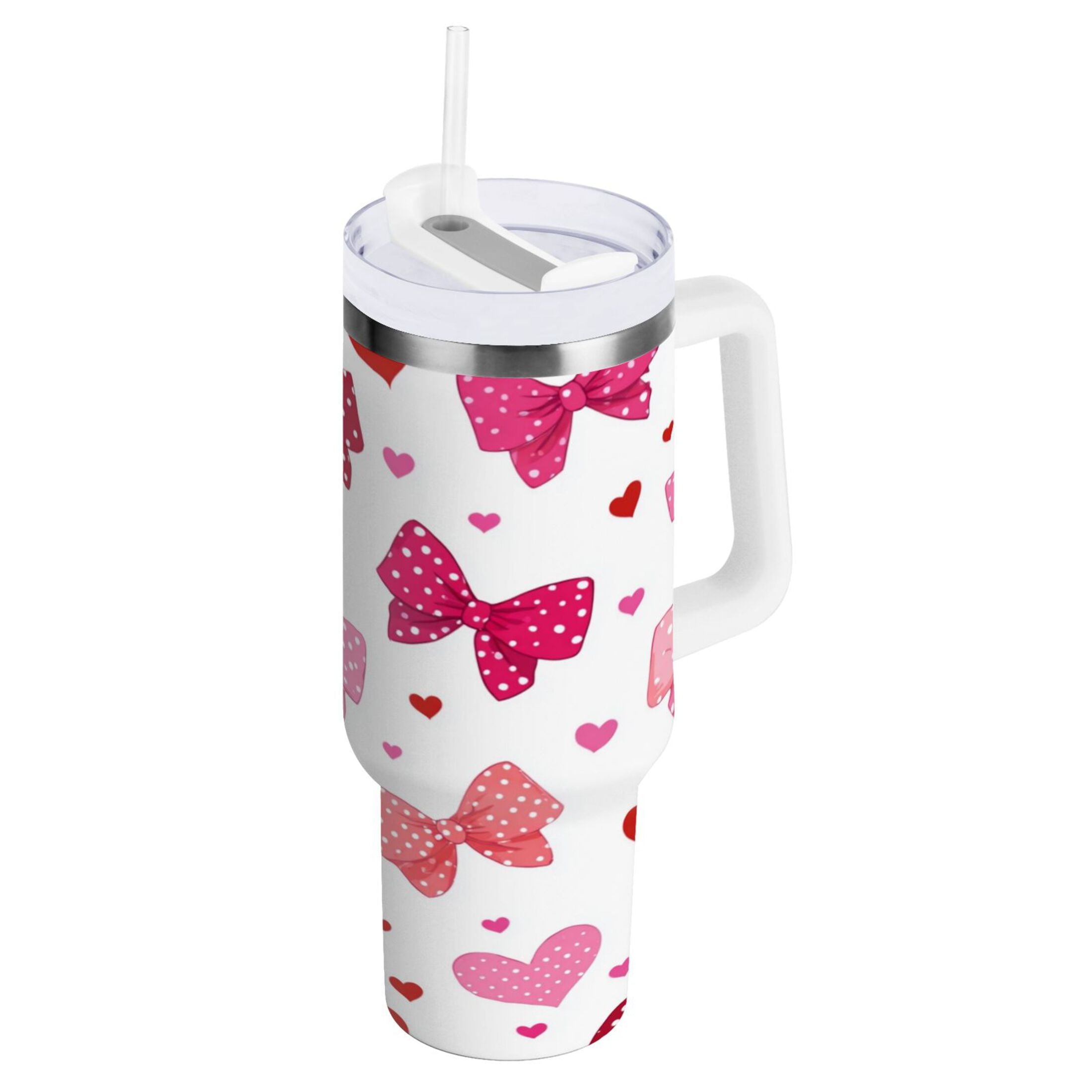 30 oz Insulated Stainless Steel Tumbler Double Wall Stainless Steel Tumbler with 2-Way Drinking Red and Pink Bows 673Q