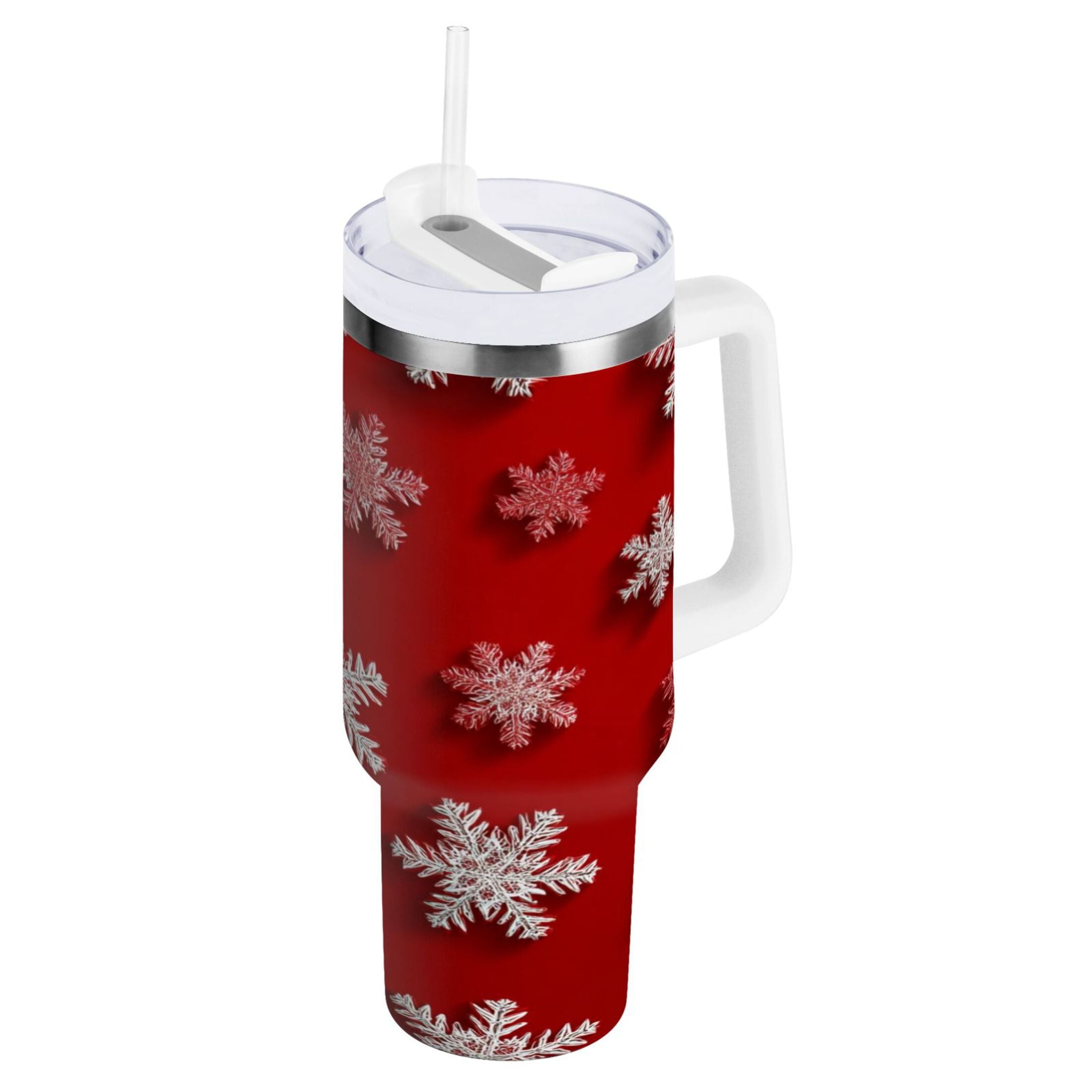 30 oz Insulated Stainless Steel Tumbler Double Wall Stainless Steel Tumbler with 2-Way Drinking Red and White Snowflakes RJUJ