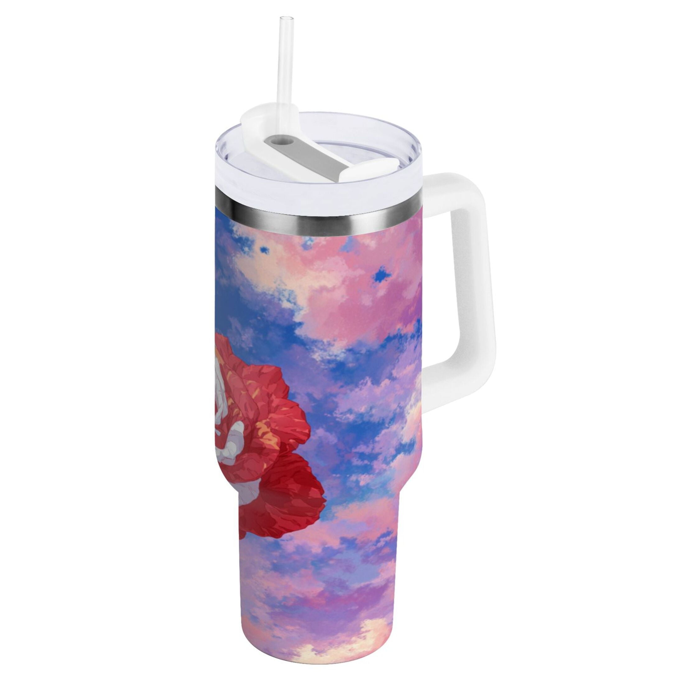 30 oz Insulated Stainless Steel Tumbler Double Wall Stainless Steel Tumbler with 2-Way Drinking Rose with Flag Pattern BF3O