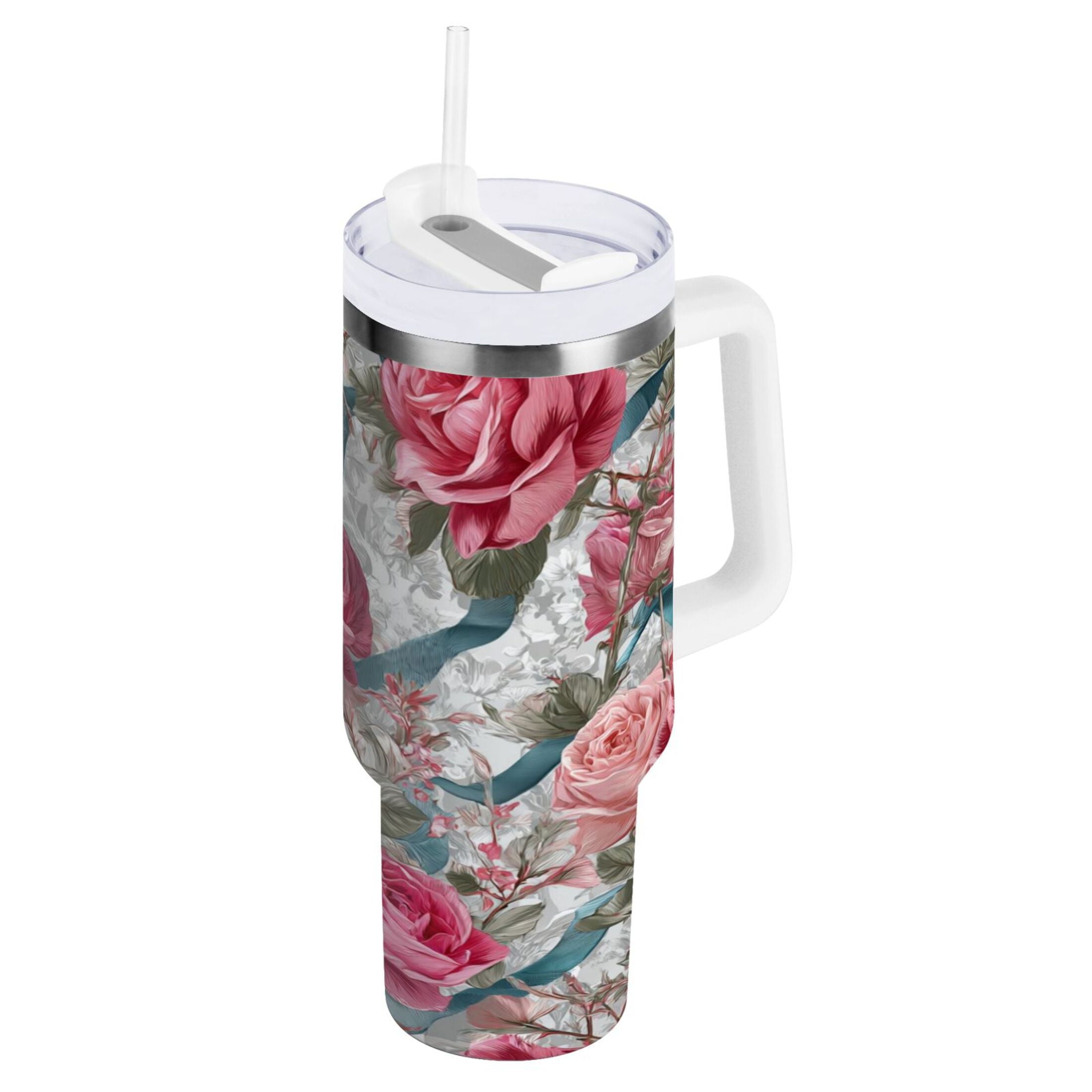 30 oz Insulated Stainless Steel Tumbler Double Wall Stainless Steel Tumbler with 2-Way Drinking Roses and Ribbons CQ1L