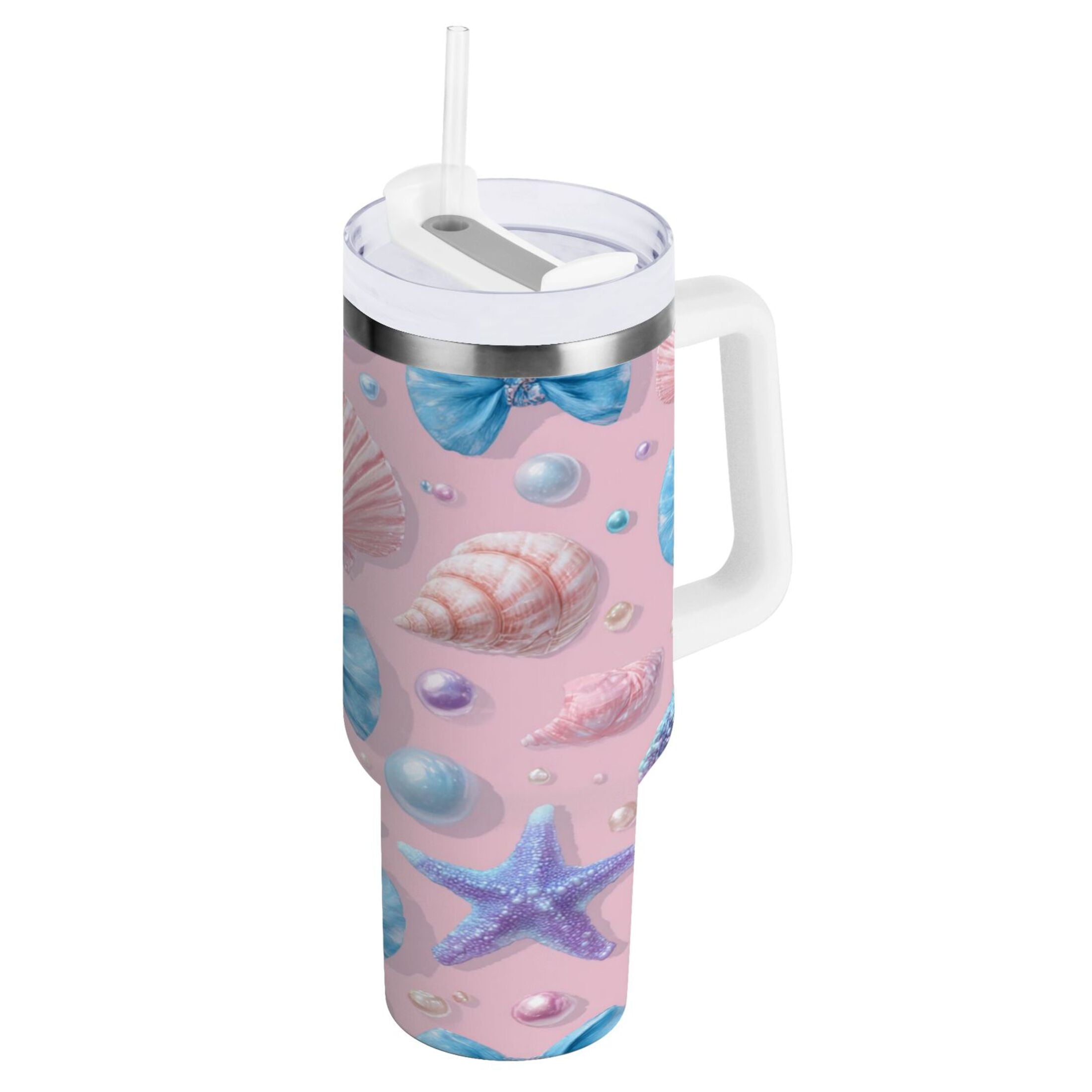 30 oz Insulated Stainless Steel Tumbler Double Wall Stainless Steel Tumbler with 2-Way Drinking Seashells and Bows I44I
