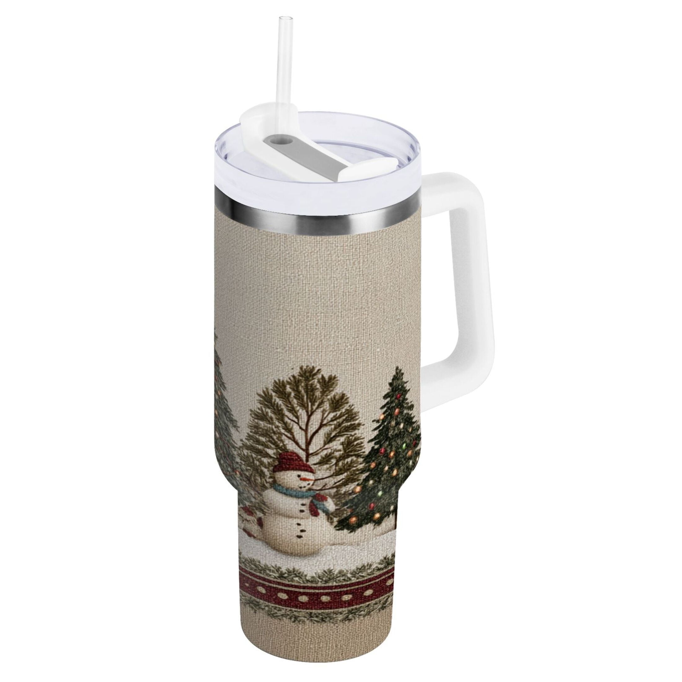 30 oz Insulated Stainless Steel Tumbler Double Wall Stainless Steel Tumbler with 2-Way Drinking Snowmen and Deer in The Forest NVMR