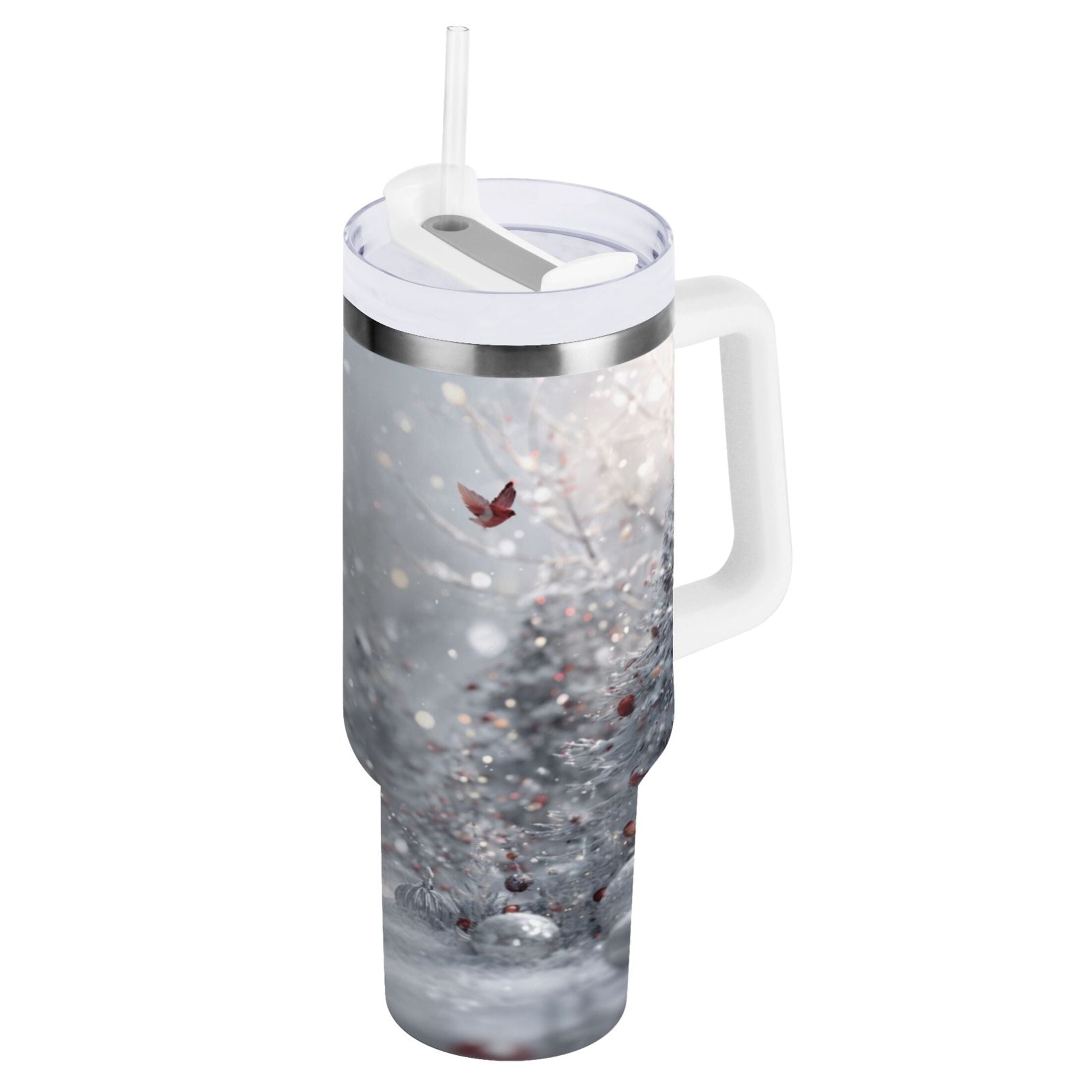 30 oz Insulated Stainless Steel Tumbler Double Wall Stainless Steel Tumbler with 2-Way Drinking Snowy Winter Landscape VUO8