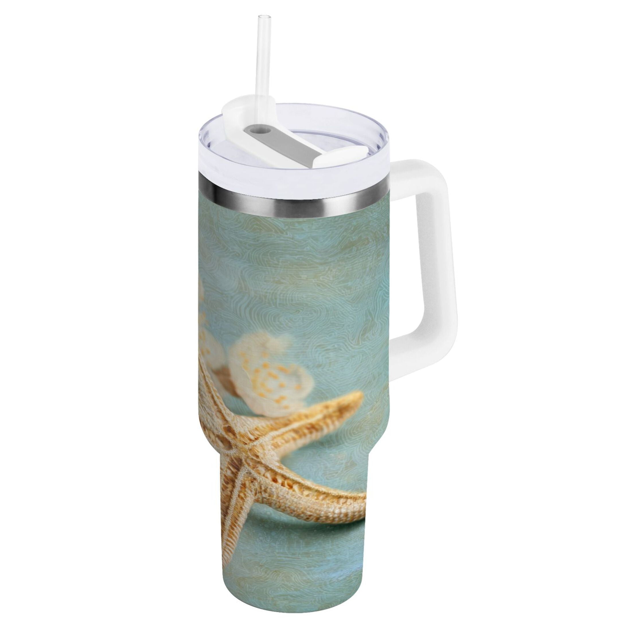 30 oz Insulated Stainless Steel Tumbler Double Wall Stainless Steel Tumbler with 2-Way Drinking Starfish with Flowers F1EZ