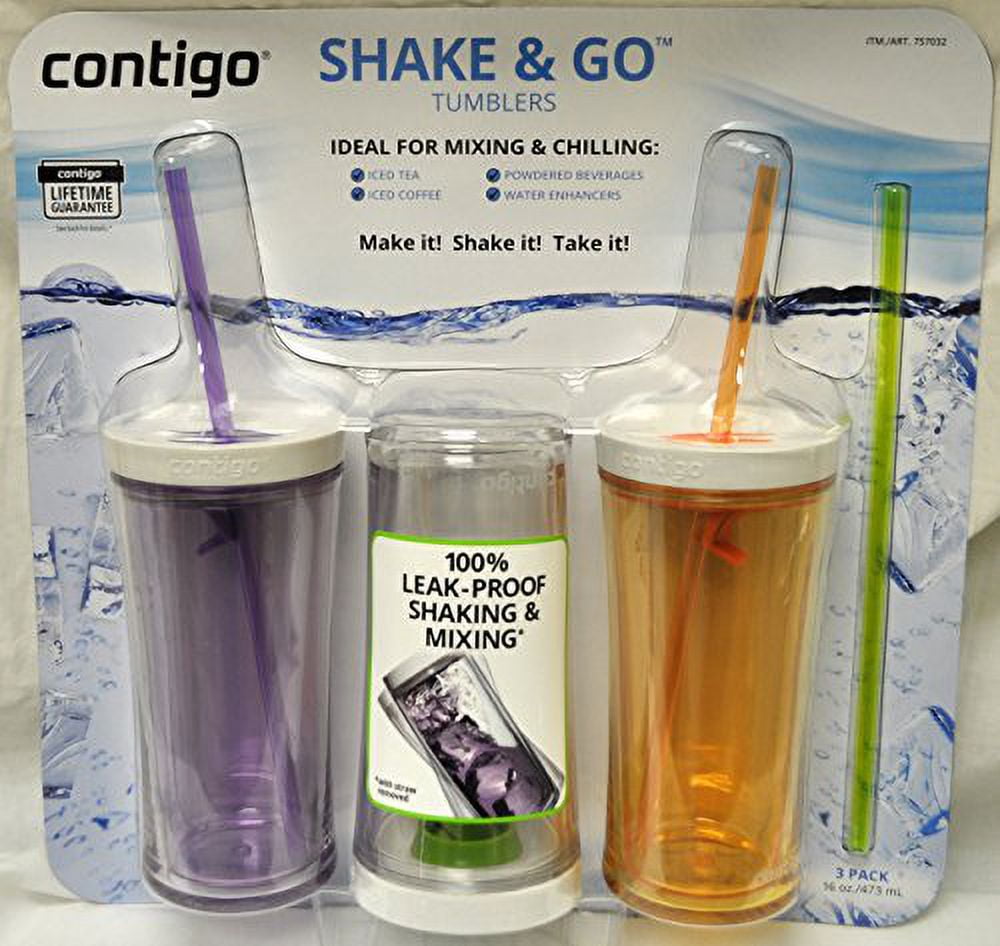 Contigo Shake &amp; Go Plastic Tumblers - Set of 3 (Lavender Orange &amp; Clear) LQOL