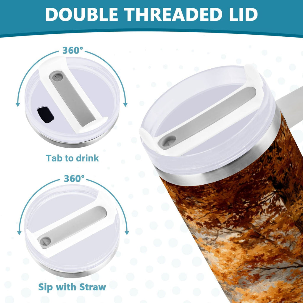 30 oz Insulated Stainless Steel Tumbler Double Wall Stainless Steel Tumbler with 2-Way Drinking Beautiful Autumn Forest PS6I