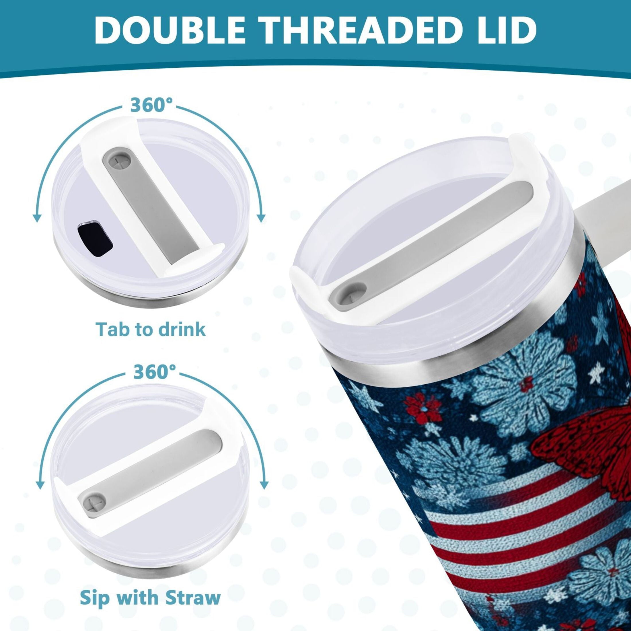 30 oz Insulated Stainless Steel Tumbler Double Wall Stainless Steel Tumbler with 2-Way Drinking Red Butterflies and Flags Y93R