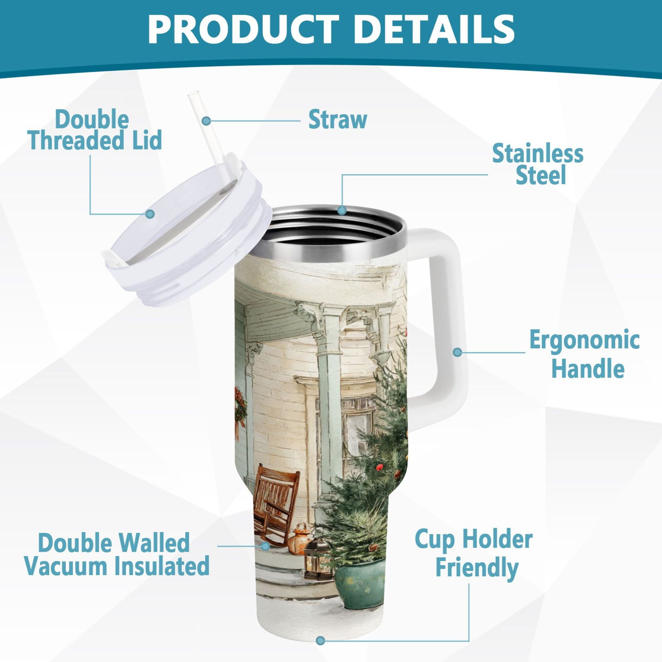 30 oz Insulated Stainless Steel Tumbler Double Wall Stainless Steel Tumbler with 2-Way Drinking Charming Christmas Doorway DLDP