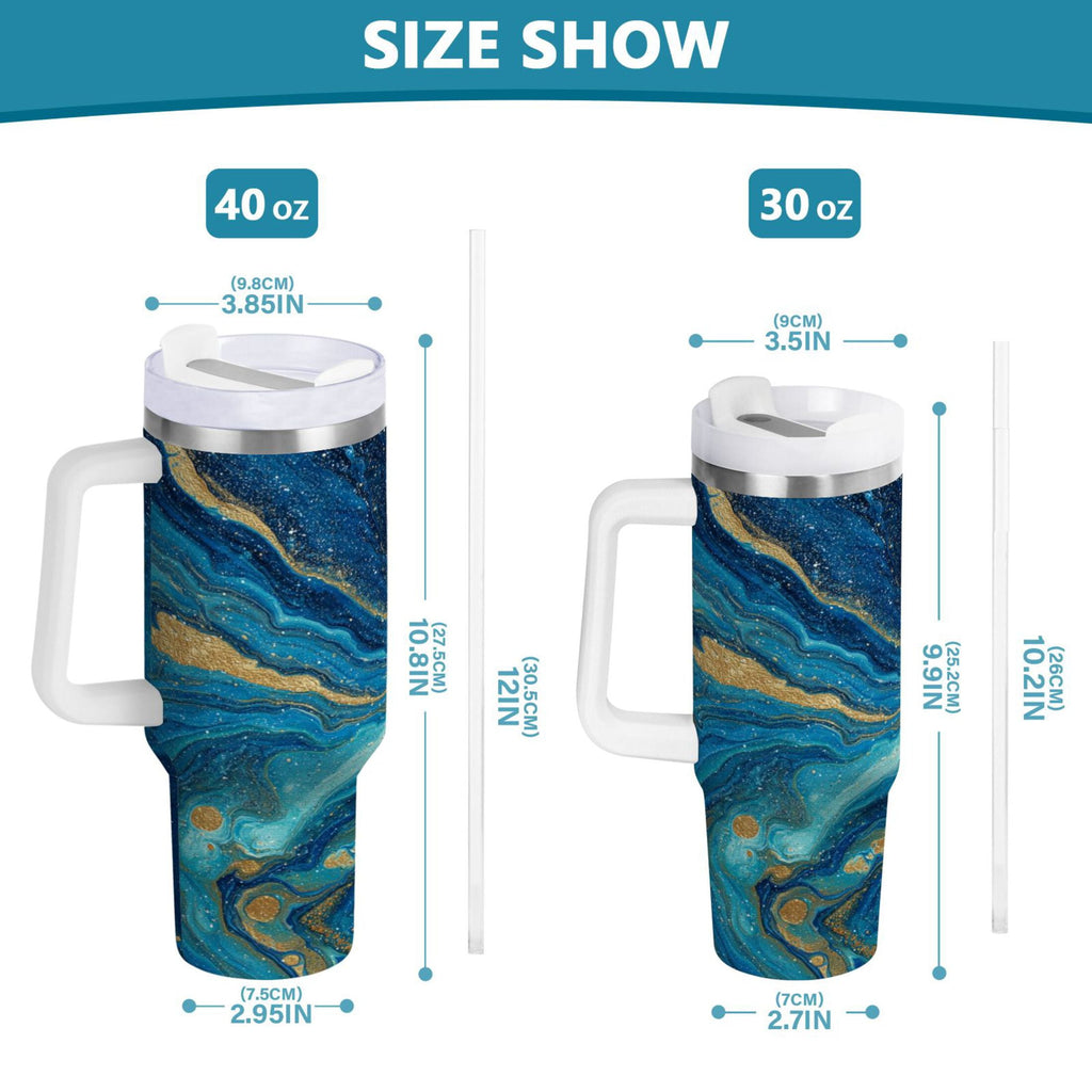 30 oz Insulated Stainless Steel Tumbler Double Wall Stainless Steel Tumbler with 2-Way Drinking Blue and Gold Ocean 1QFL