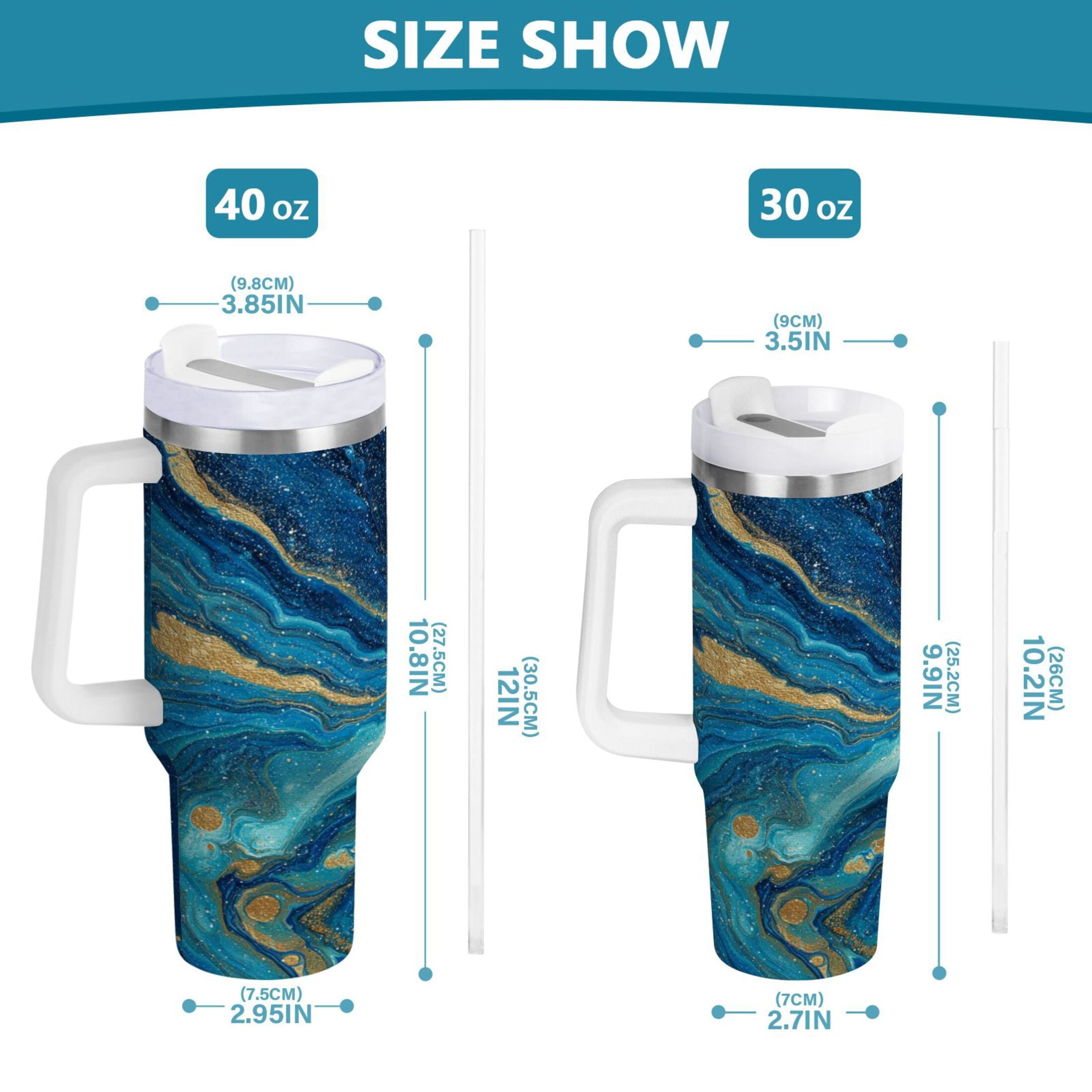 30 oz Insulated Stainless Steel Tumbler Double Wall Stainless Steel Tumbler with 2-Way Drinking Blue and Gold Ocean 1QFL