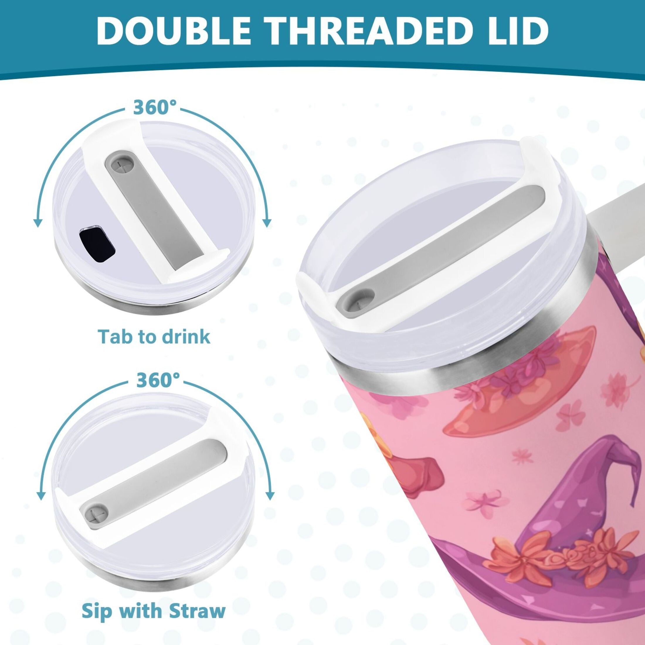 30 oz Insulated Stainless Steel Tumbler Double Wall Stainless Steel Tumbler with 2-Way Drinking Colorful Hat Pattern RWP1