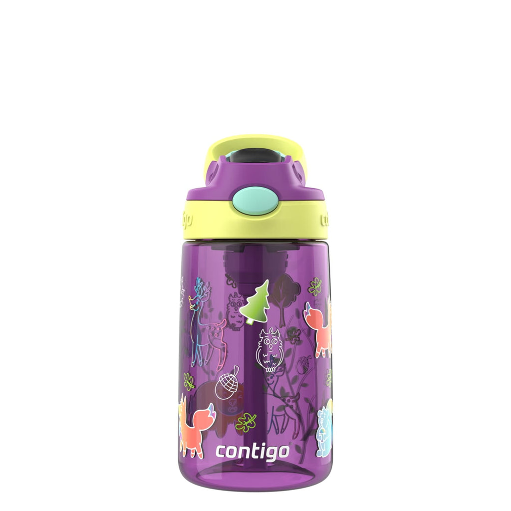 (4 pack) Contigo Kids Water Bottle with Redesigned AUTOSPOUT Straw, 14 oz, Grape Forest Haven 6GXT