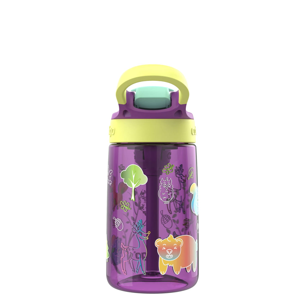 (4 pack) Contigo Kids Water Bottle with Redesigned AUTOSPOUT Straw, 14 oz, Grape Forest Haven 6GXT