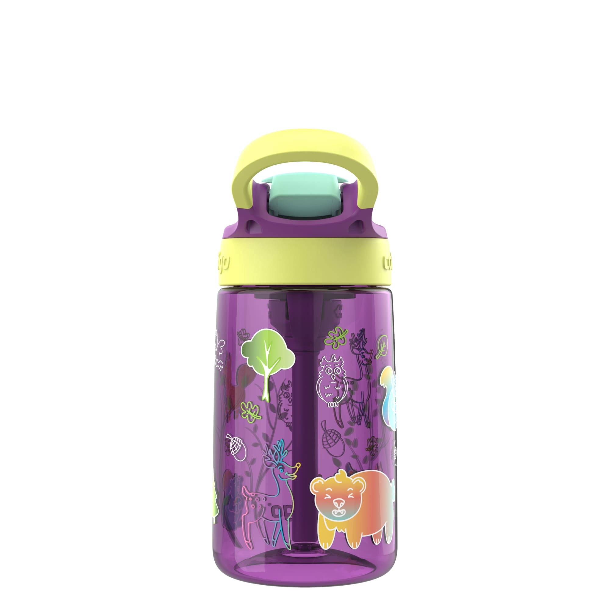 (4 pack) Contigo Kids Water Bottle with Redesigned AUTOSPOUT Straw, 14 oz, Grape Forest Haven 6GXT