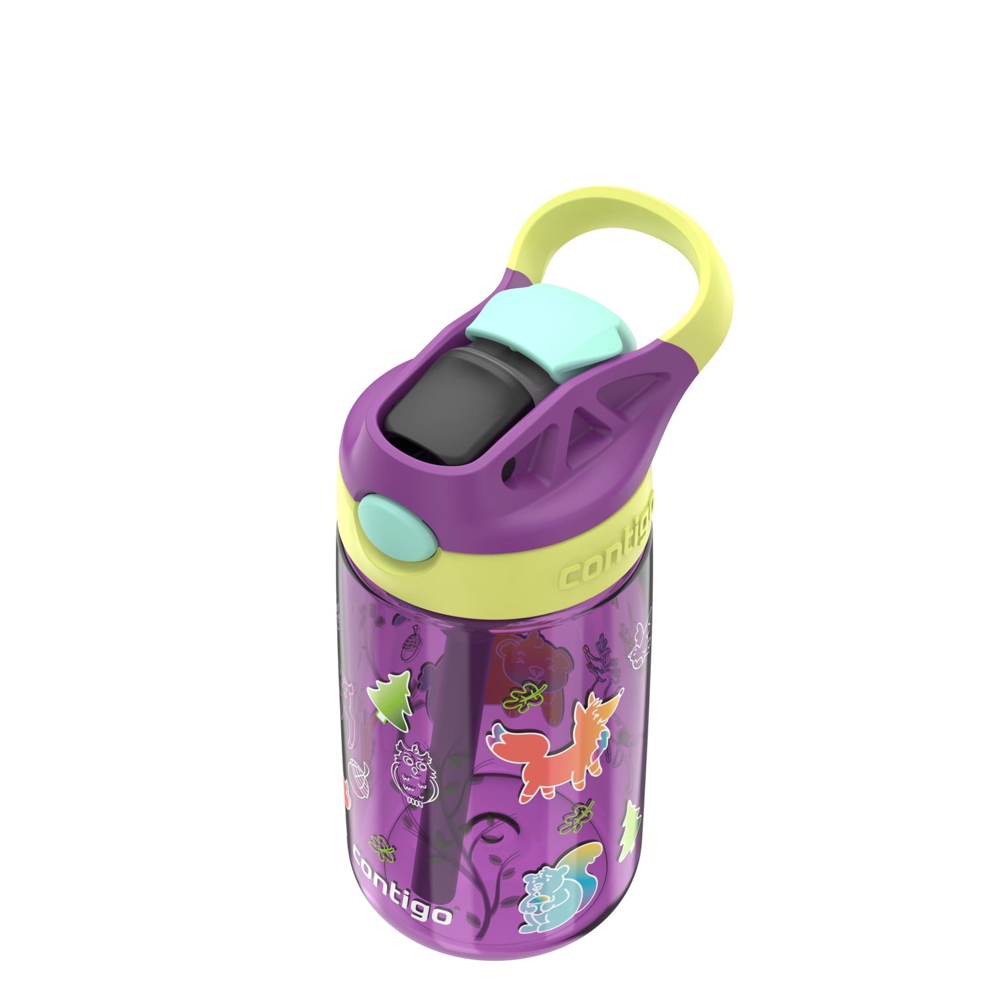 (4 pack) Contigo Kids Water Bottle with Redesigned AUTOSPOUT Straw, 14 oz, Grape Forest Haven 6GXT