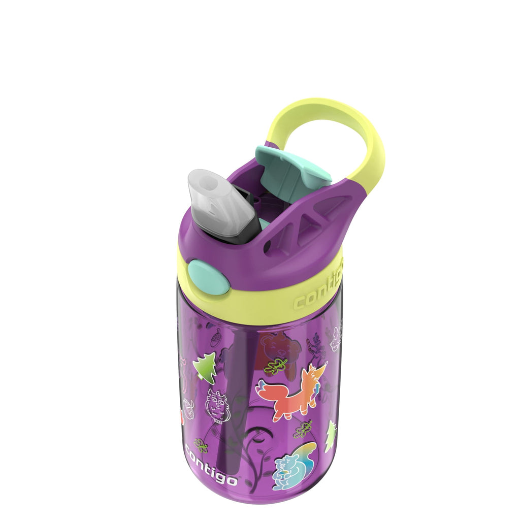(4 pack) Contigo Kids Water Bottle with Redesigned AUTOSPOUT Straw, 14 oz, Grape Forest Haven 6GXT