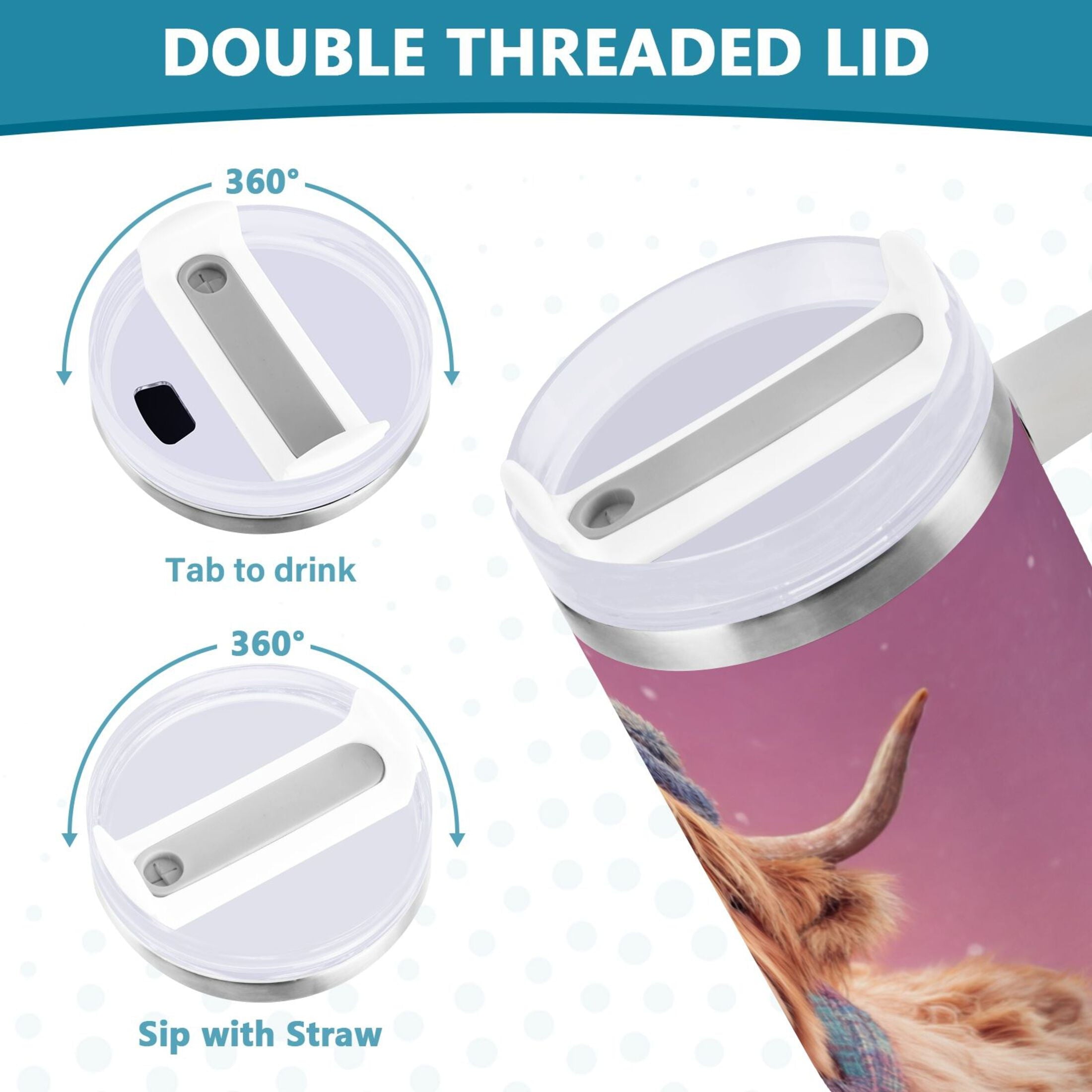 30 oz Insulated Stainless Steel Tumbler Double Wall Stainless Steel Tumbler with 2-Way Drinking Cow Wearing Christmas GAJ8