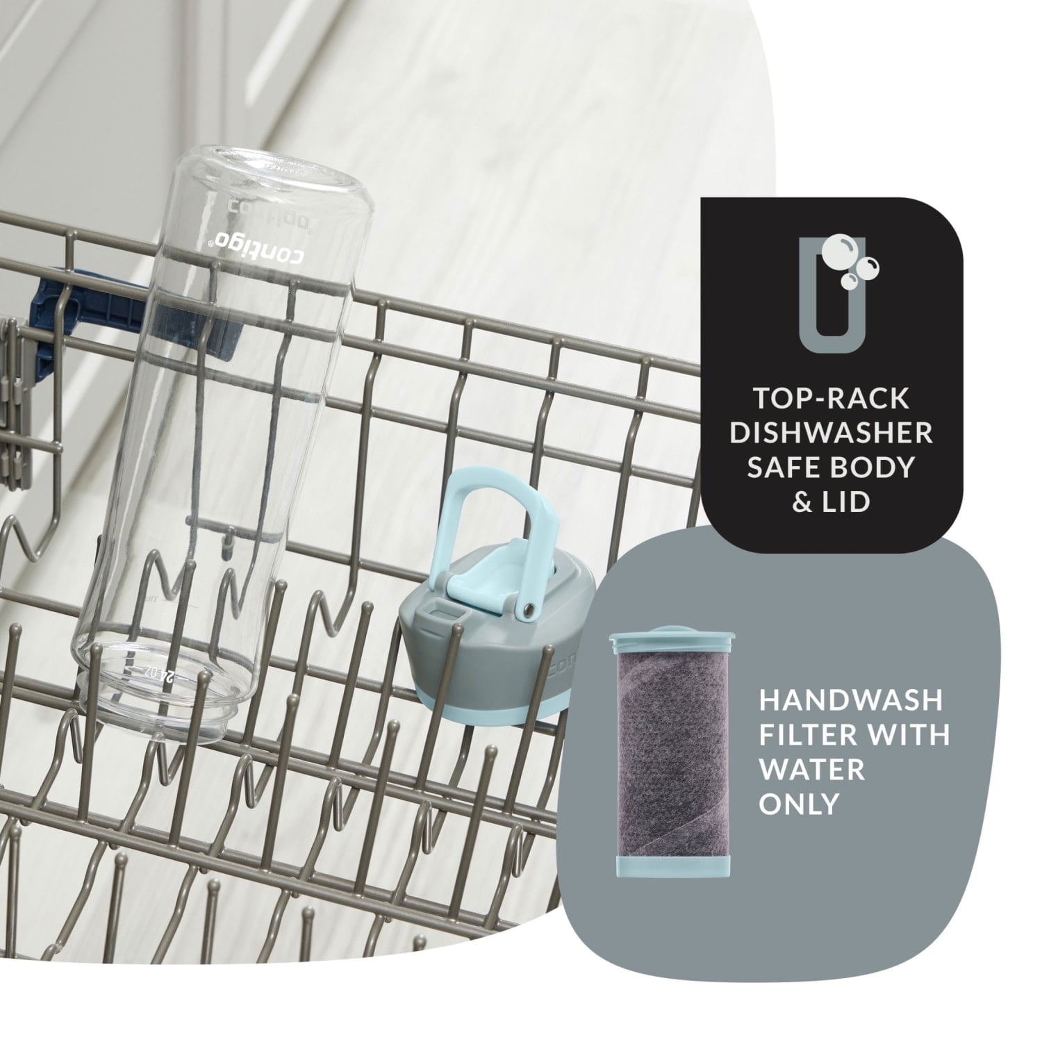 (2 pack) Contigo Clybourn Plastic FreeFlow Filter Water Bottle with AUTOSEAL Lid 24 oz., Salt, with Replacable Filter 4PBL