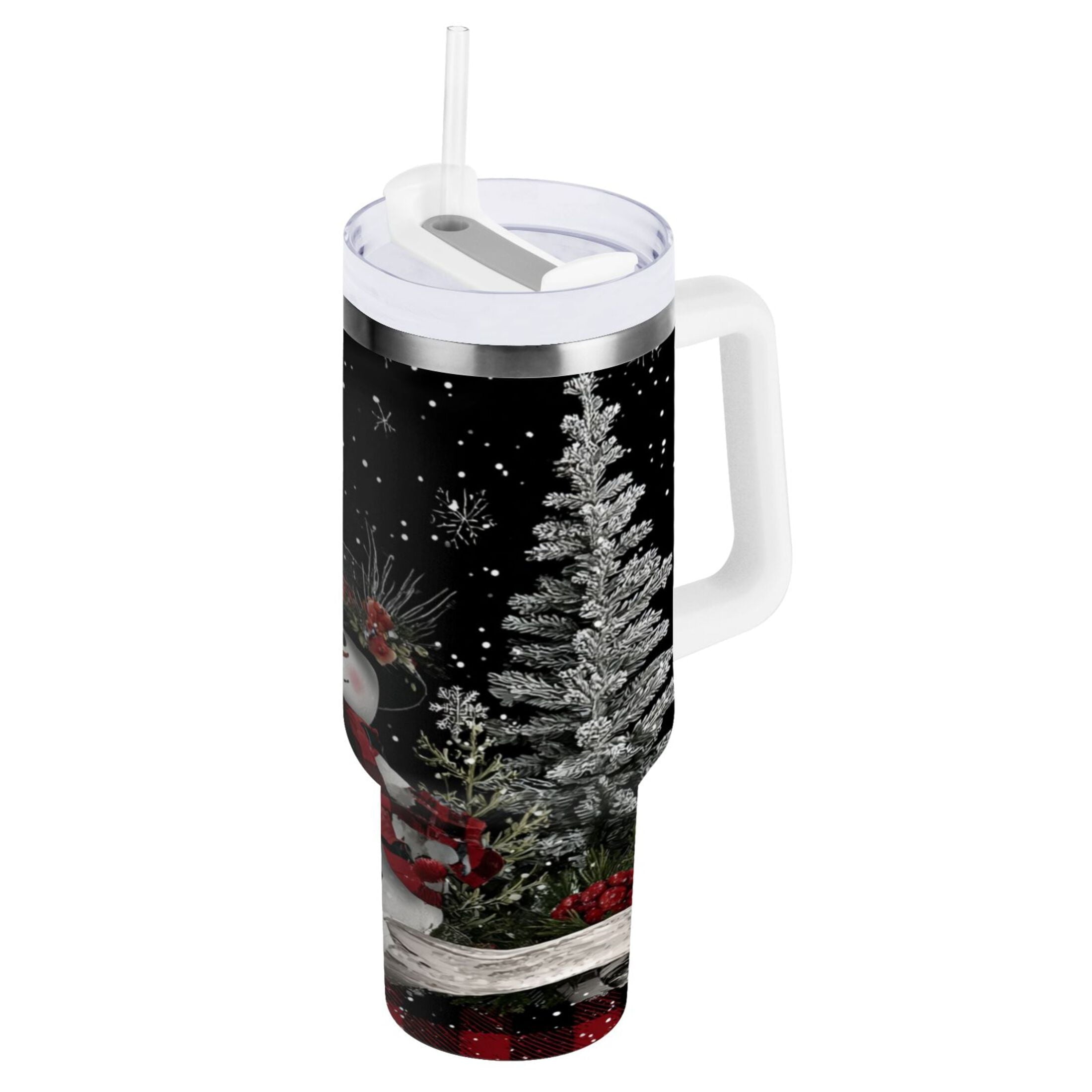 30 oz Insulated Stainless Steel Tumbler Double Wall Stainless Steel Tumbler with 2-Way Drinking Christmas Snowman IRNX