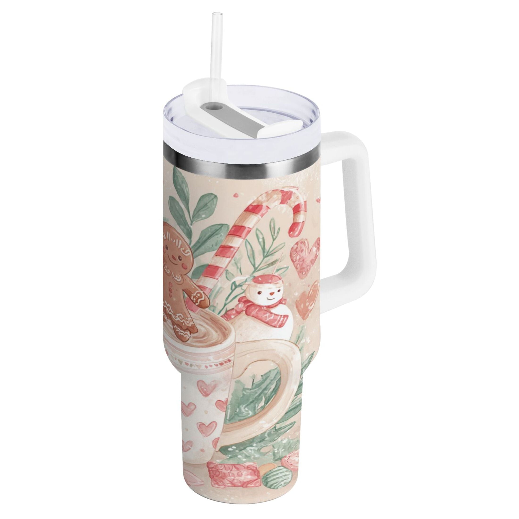 30 oz Insulated Stainless Steel Tumbler Double Wall Stainless Steel Tumbler with 2-Way Drinking Cute Christmas Design HF9R
