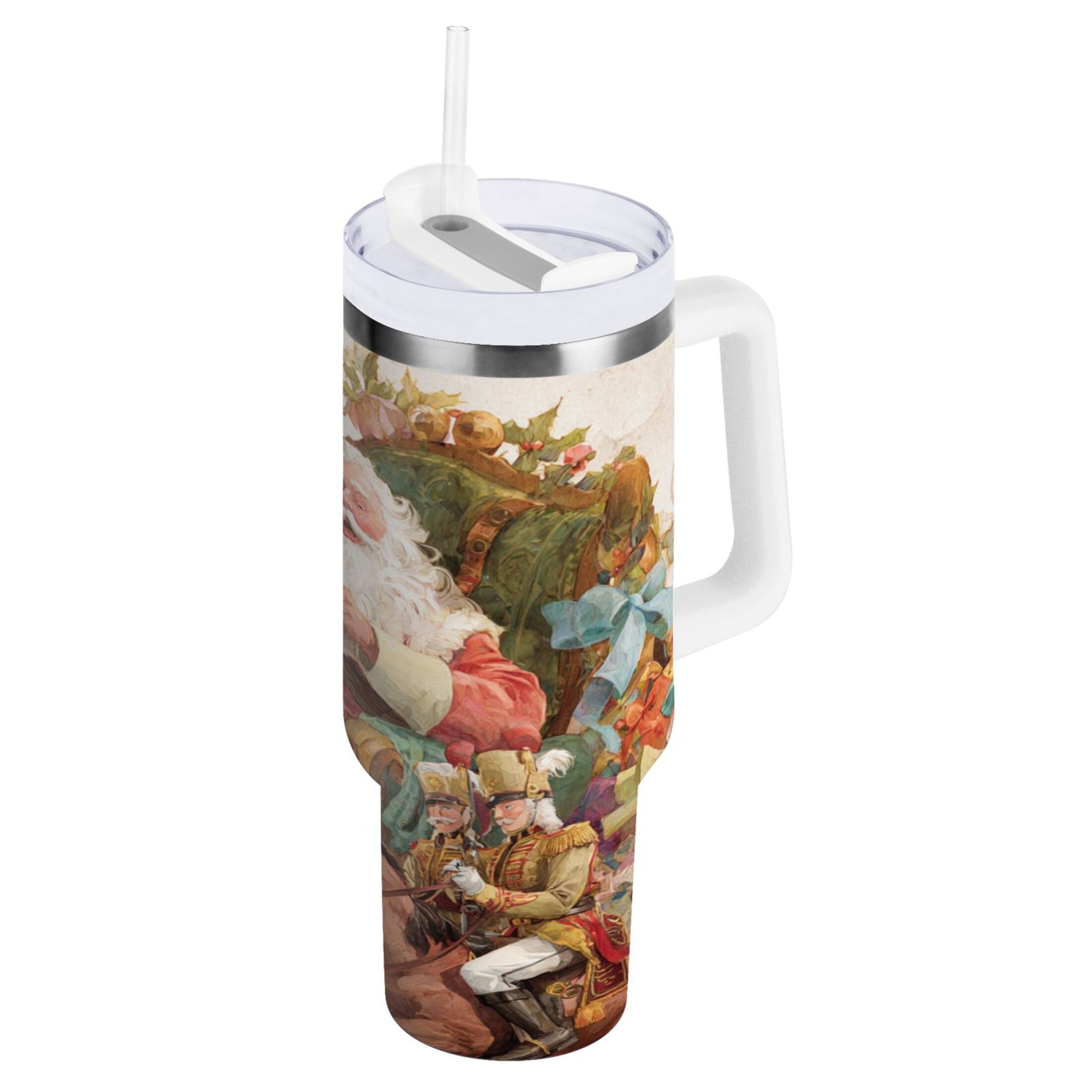 30 oz Insulated Stainless Steel Tumbler Double Wall Stainless Steel Tumbler with 2-Way Drinking Santa Claus Sitting in Chair H2A2