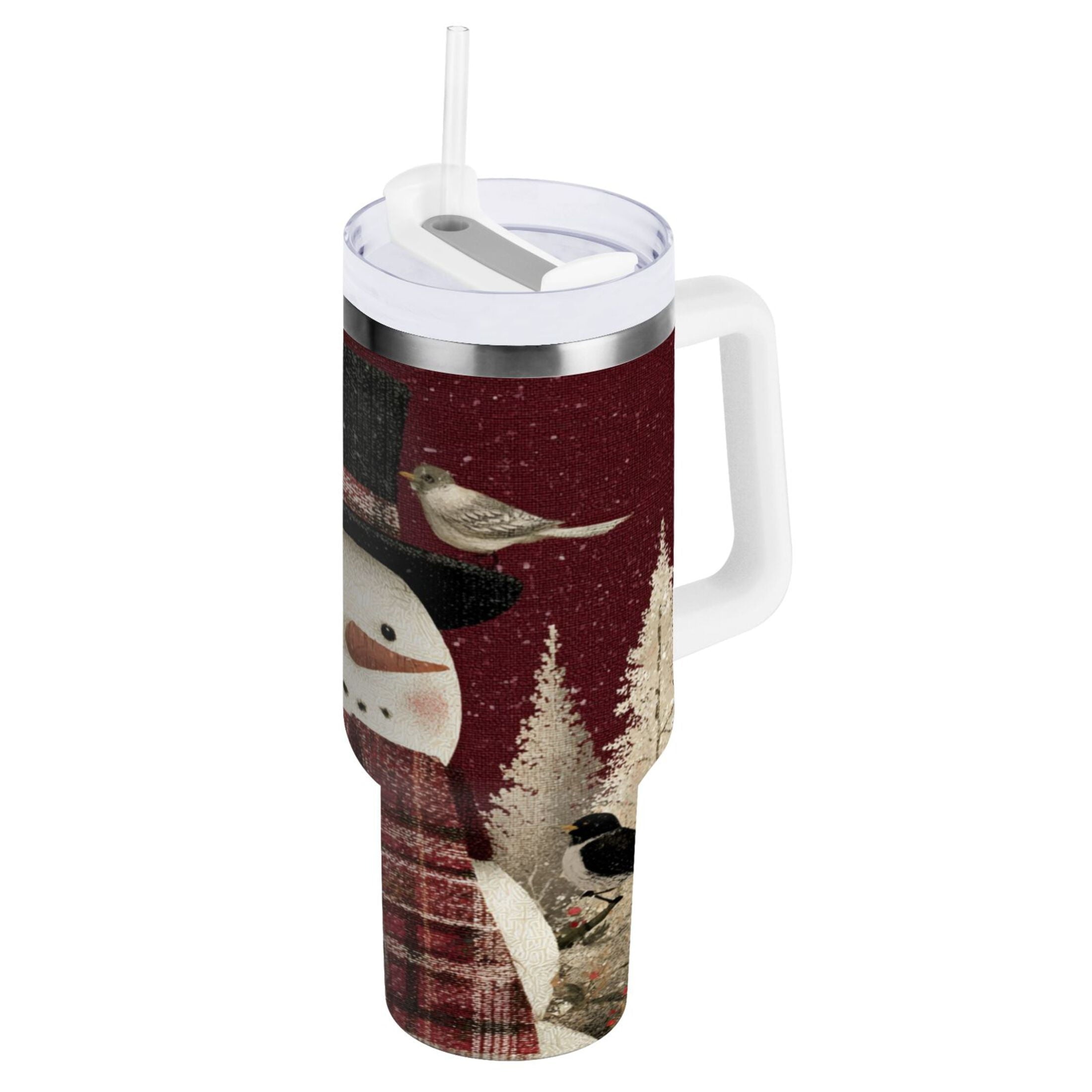 30 oz Insulated Stainless Steel Tumbler Double Wall Stainless Steel Tumbler with 2-Way Drinking Snowman and Birds FTWG