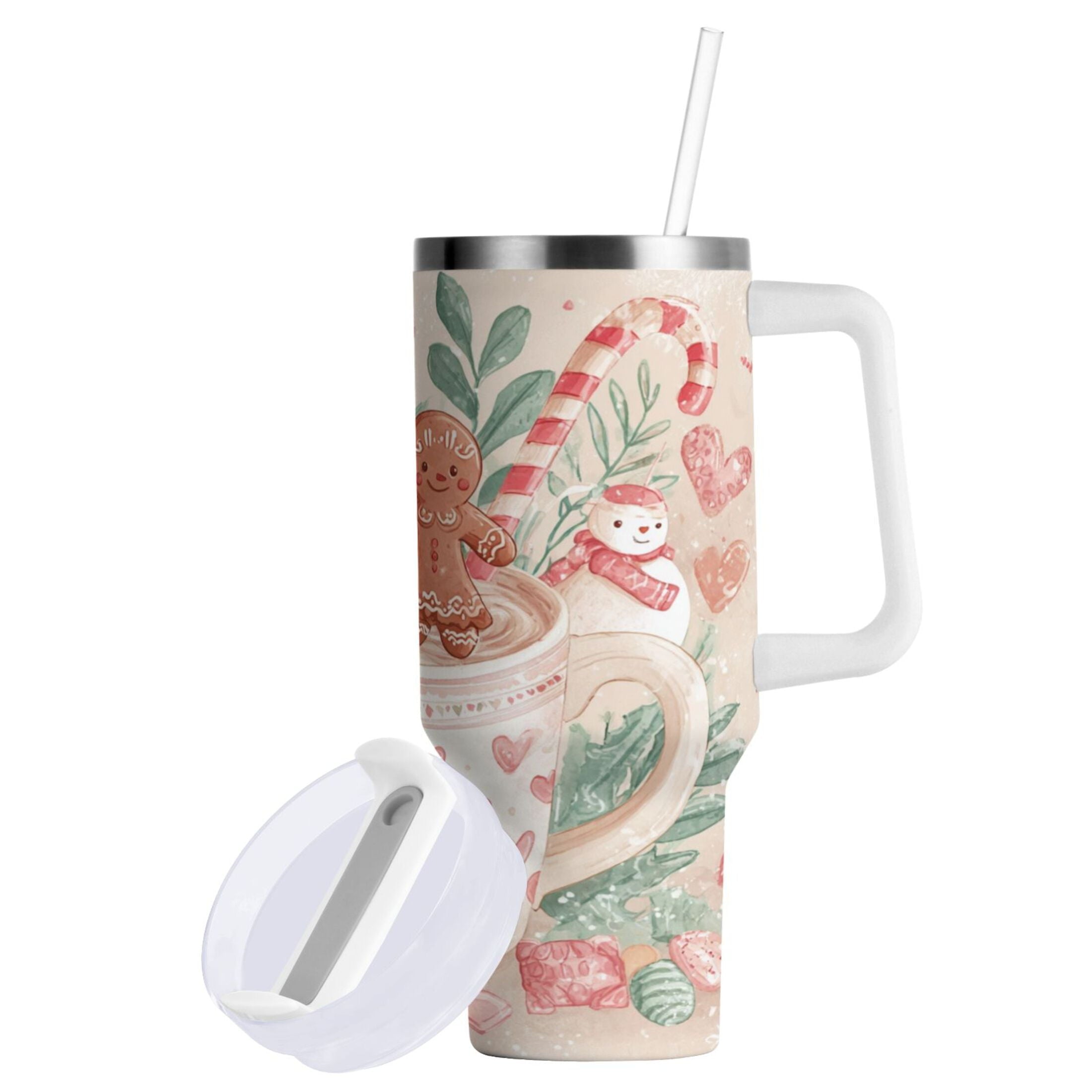 30 oz Insulated Stainless Steel Tumbler Double Wall Stainless Steel Tumbler with 2-Way Drinking Cute Christmas Design HF9R