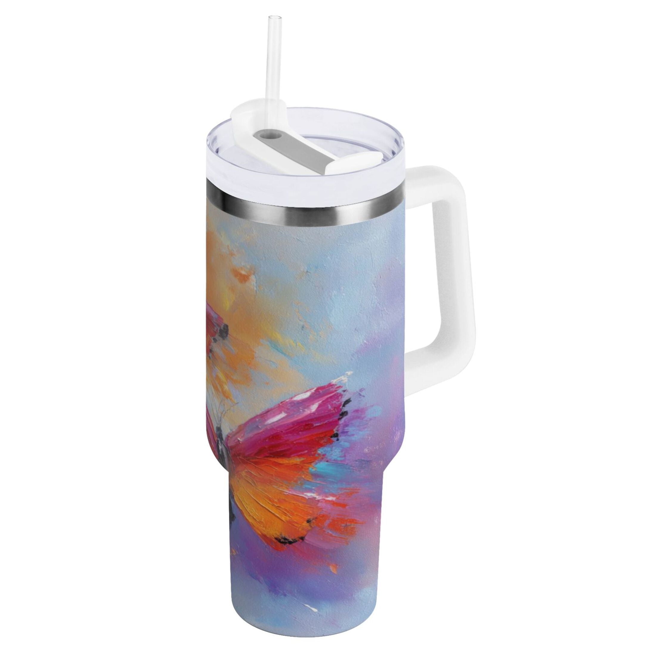 30 oz Insulated Stainless Steel Tumbler Double Wall Stainless Steel Tumbler with 2-Way Drinking Red and Orange Butterflies 4MKQ