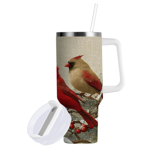30 oz Insulated Stainless Steel Tumbler Double Wall Stainless Steel Tumbler with 2-Way Drinking Bird and Snow-covered Trees CZUM