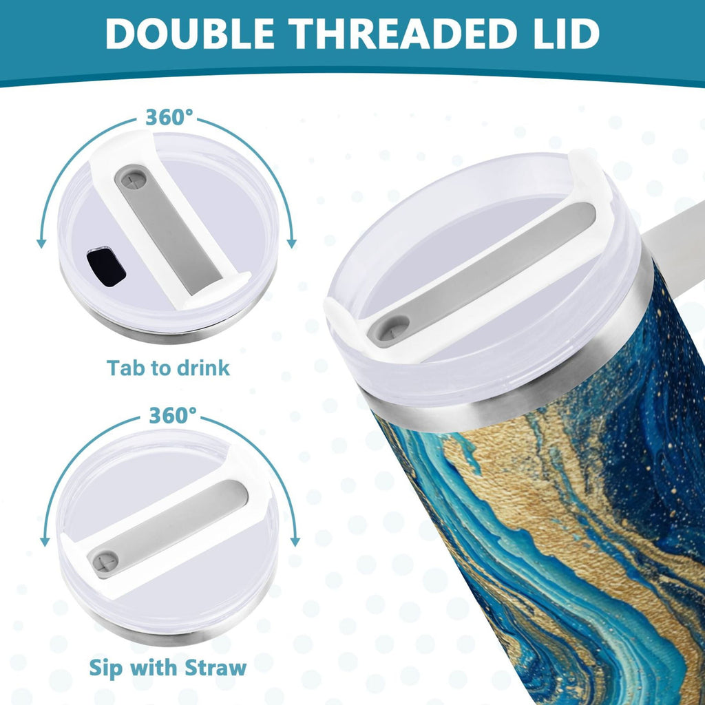 30 oz Insulated Stainless Steel Tumbler Double Wall Stainless Steel Tumbler with 2-Way Drinking Blue and Gold Ocean 1QFL