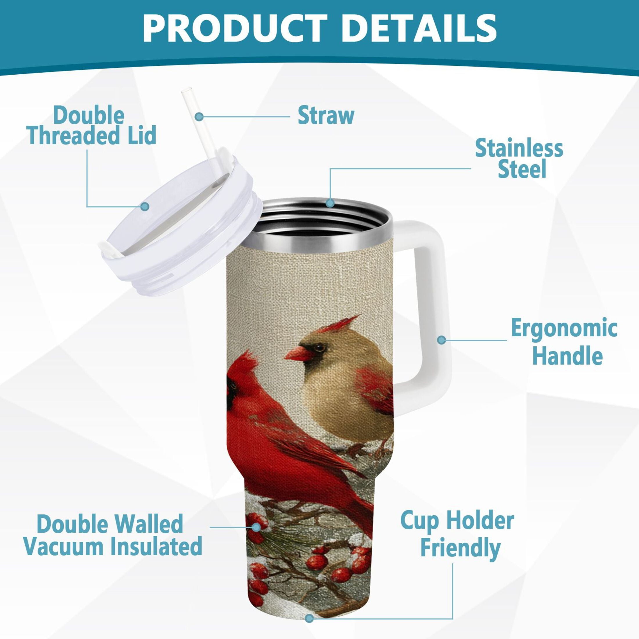 30 oz Insulated Stainless Steel Tumbler Double Wall Stainless Steel Tumbler with 2-Way Drinking Bird and Snow-covered Trees CZUM