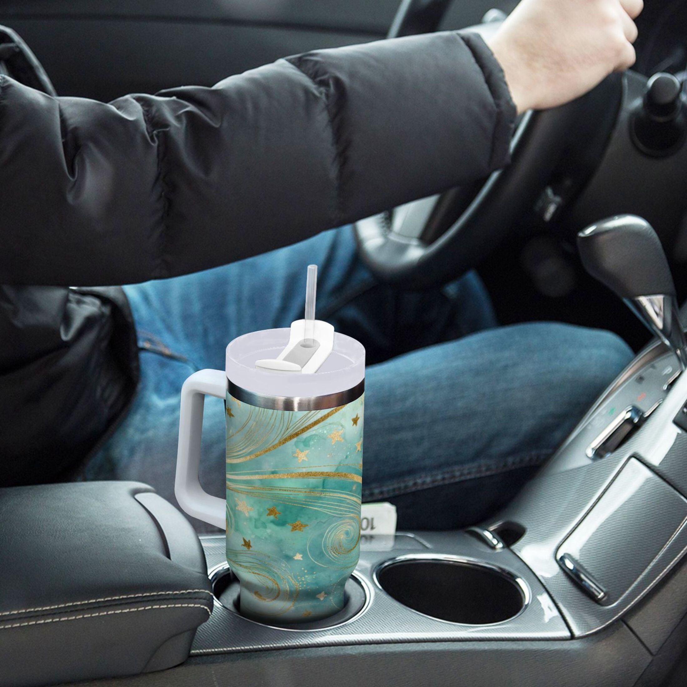 30 oz Insulated Stainless Steel Tumbler Double Wall Stainless Steel Tumbler with 2-Way Drinking Beautiful Swirling Lines 52MI