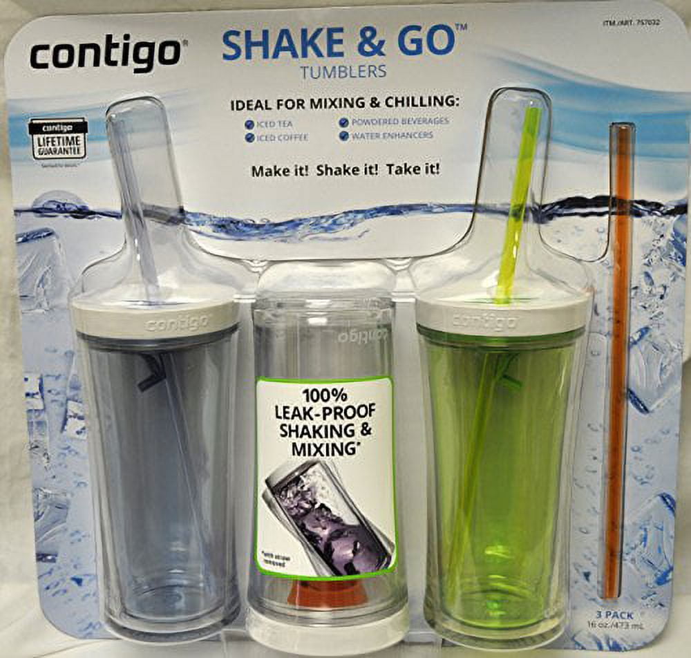 Contigo Shake &amp; Go Plastic Tumblers - Set of 3 (Green Navy &amp; Clear) FDFC