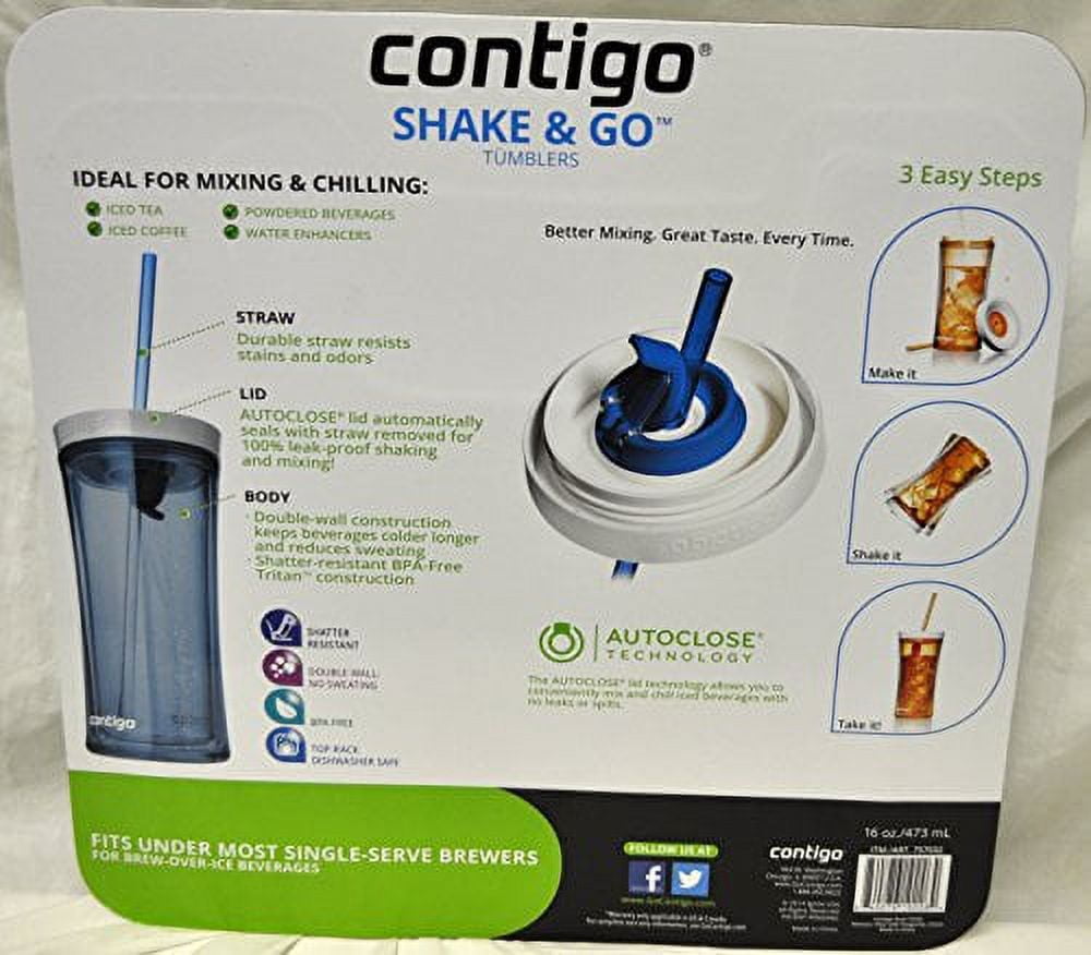 Contigo Shake &amp; Go Plastic Tumblers - Set of 3 (Green Navy &amp; Clear) FDFC