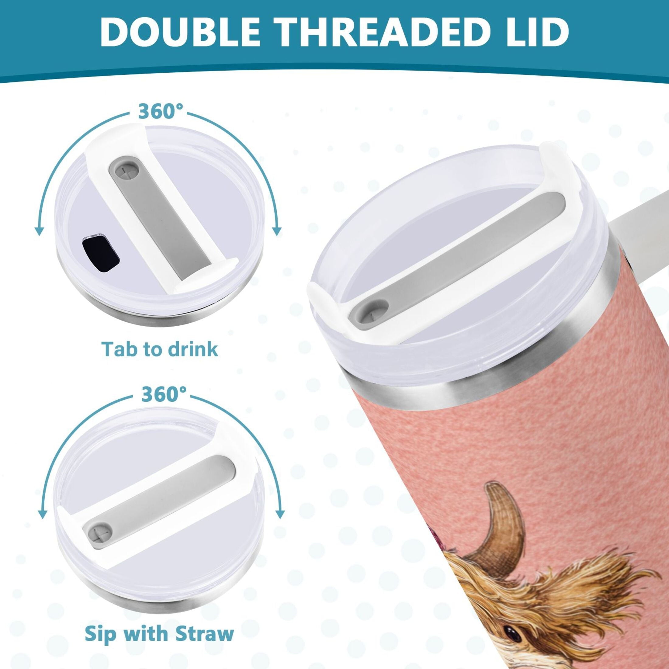 30 oz Insulated Stainless Steel Tumbler Double Wall Stainless Steel Tumbler with 2-Way Drinking Cow Wearing Scarf and Hat IYJ0
