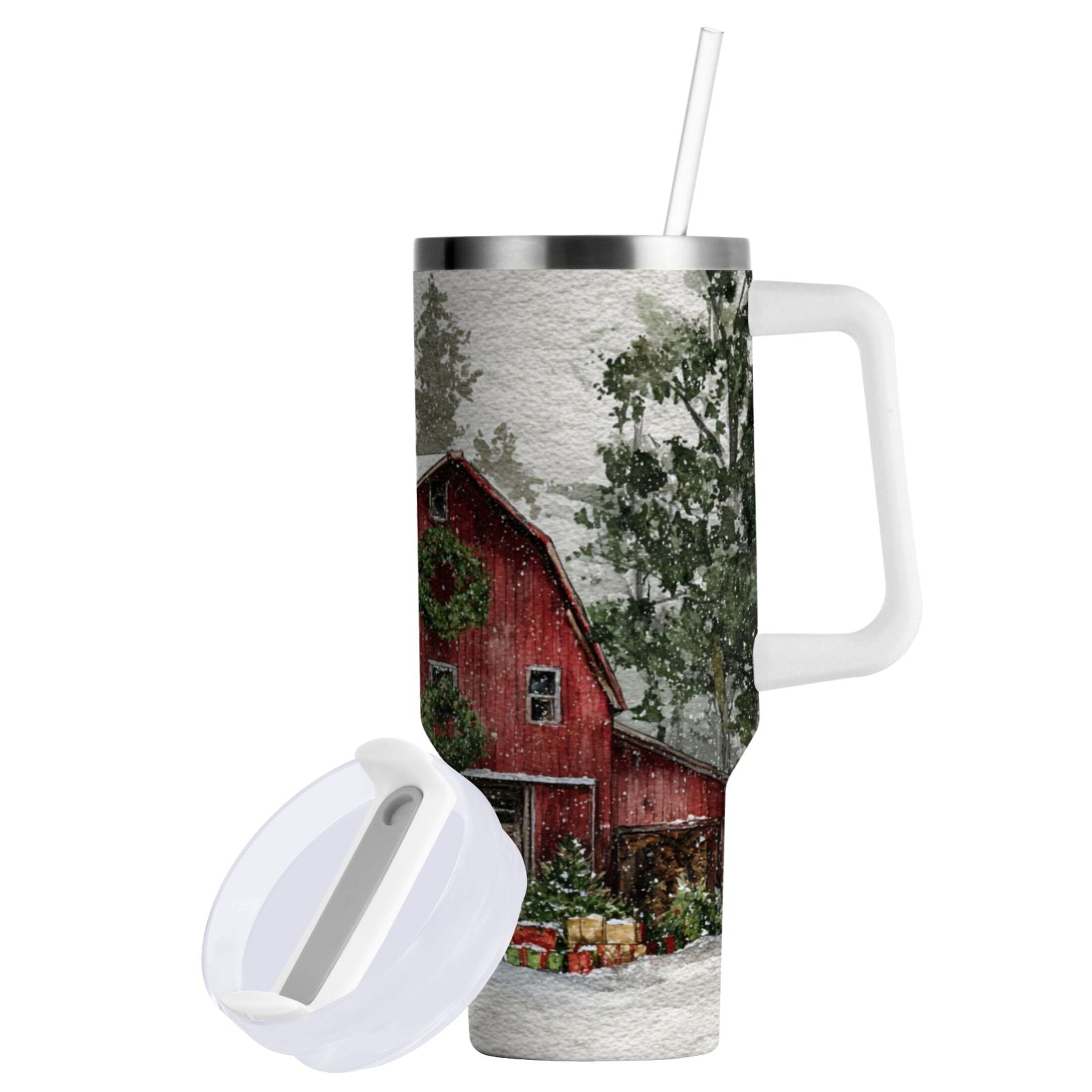 30 oz Insulated Stainless Steel Tumbler Double Wall Stainless Steel Tumbler with 2-Way Drinking Old Red Barn RLCM