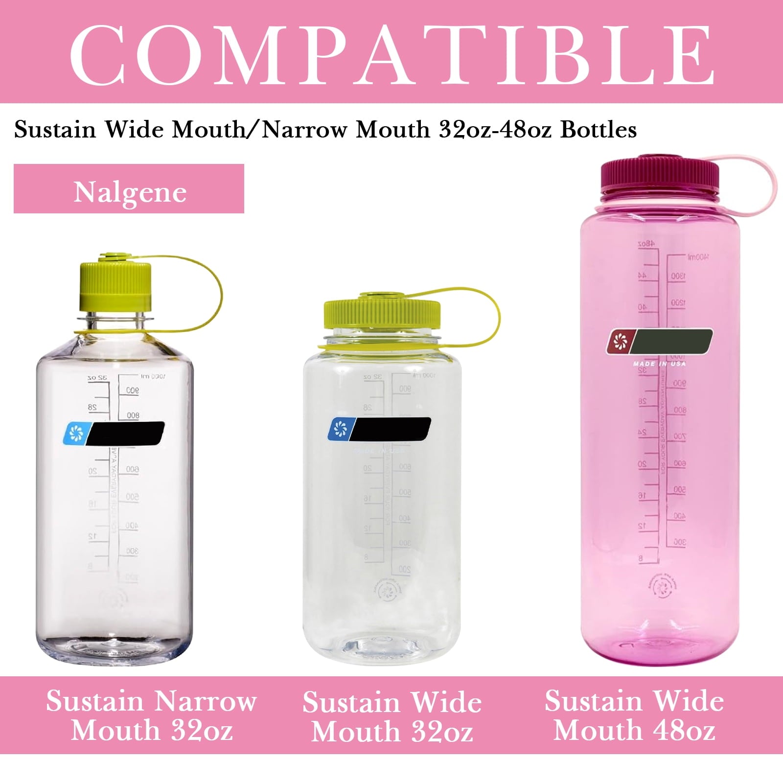 Linkidea 2 Pack Water Bottle Boot Compatible with Nalgene Sustain Wide Mouth 32oz/48oz, Narrow Mouth 32oz, Silicone Anti-Slip Bottle Bottom Bumper Protector (Light Pink) SLLA