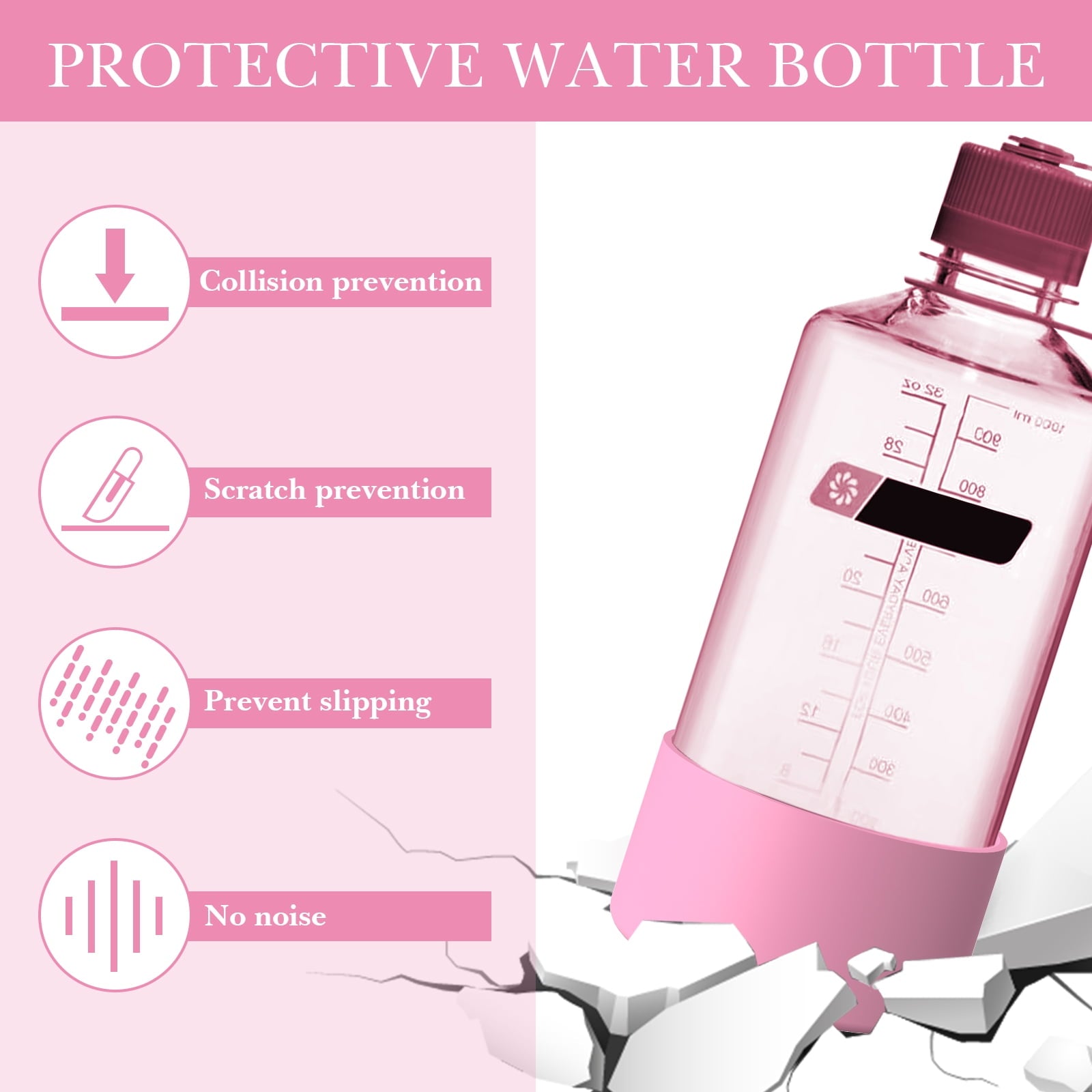 Linkidea 2 Pack Water Bottle Boot Compatible with Nalgene Sustain Wide Mouth 32oz/48oz, Narrow Mouth 32oz, Silicone Anti-Slip Bottle Bottom Bumper Protector (Light Pink) SLLA