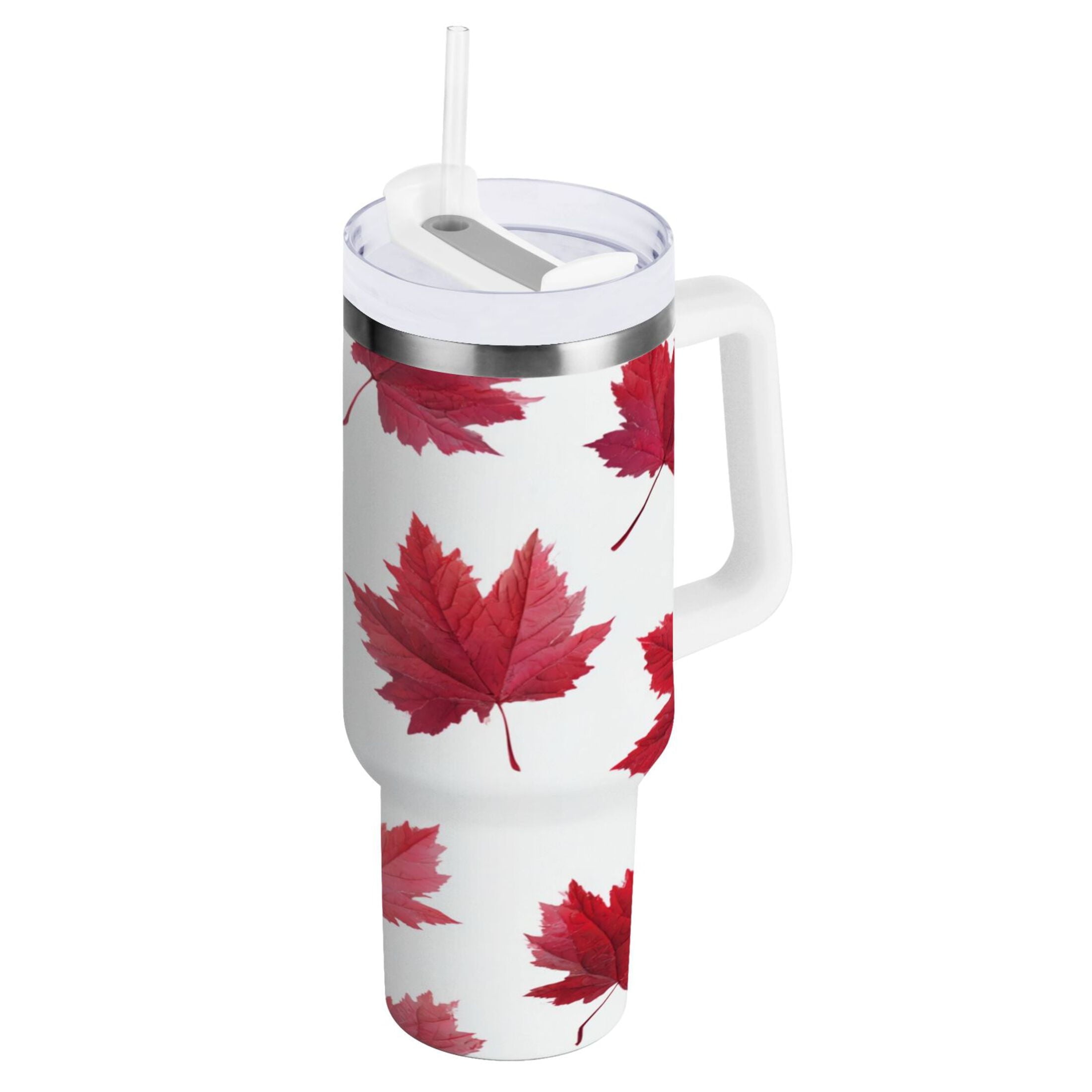 30 oz Insulated Stainless Steel Tumbler Double Wall Stainless Steel Tumbler with 2-Way Drinking Red Maple Leaves 53QX