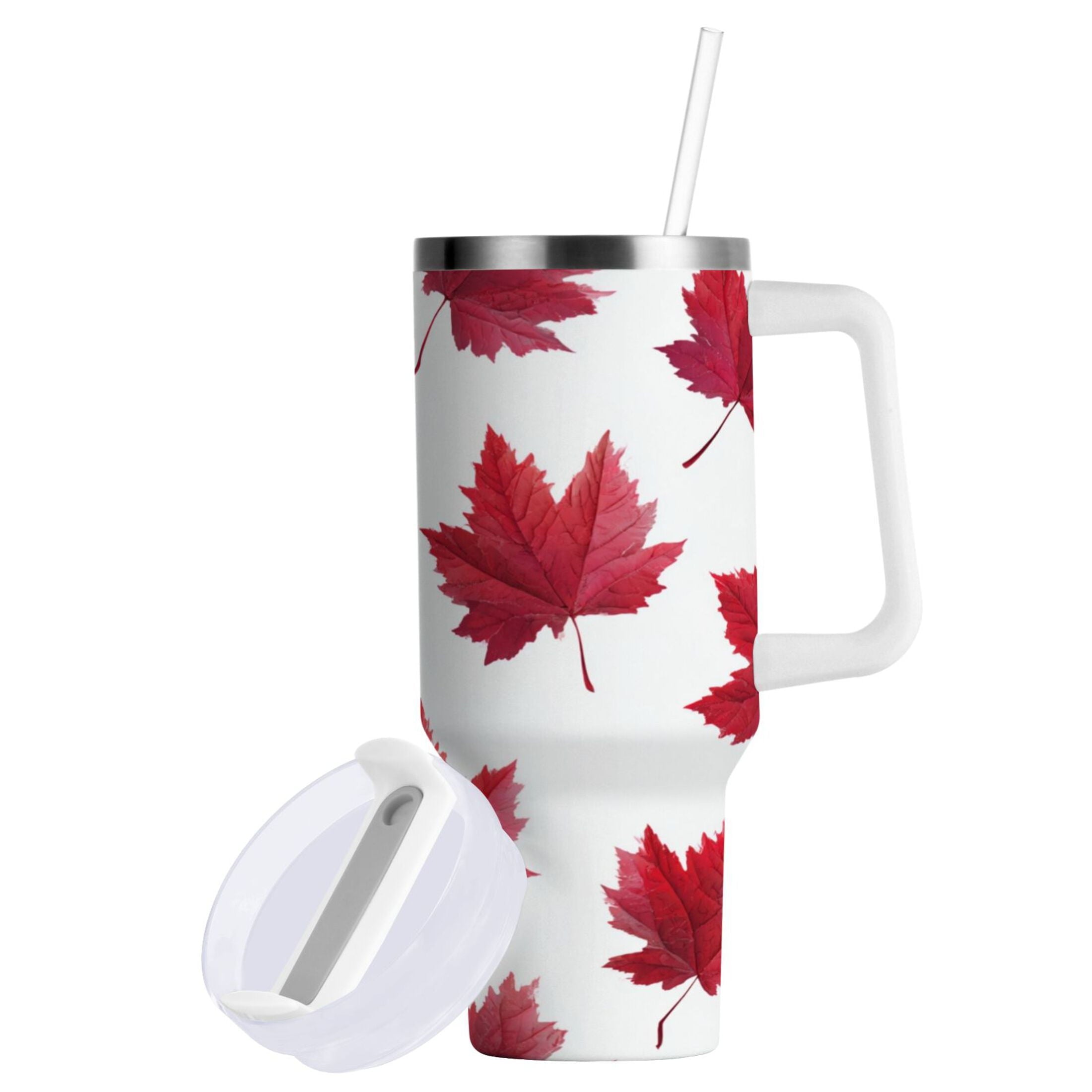 30 oz Insulated Stainless Steel Tumbler Double Wall Stainless Steel Tumbler with 2-Way Drinking Red Maple Leaves 53QX