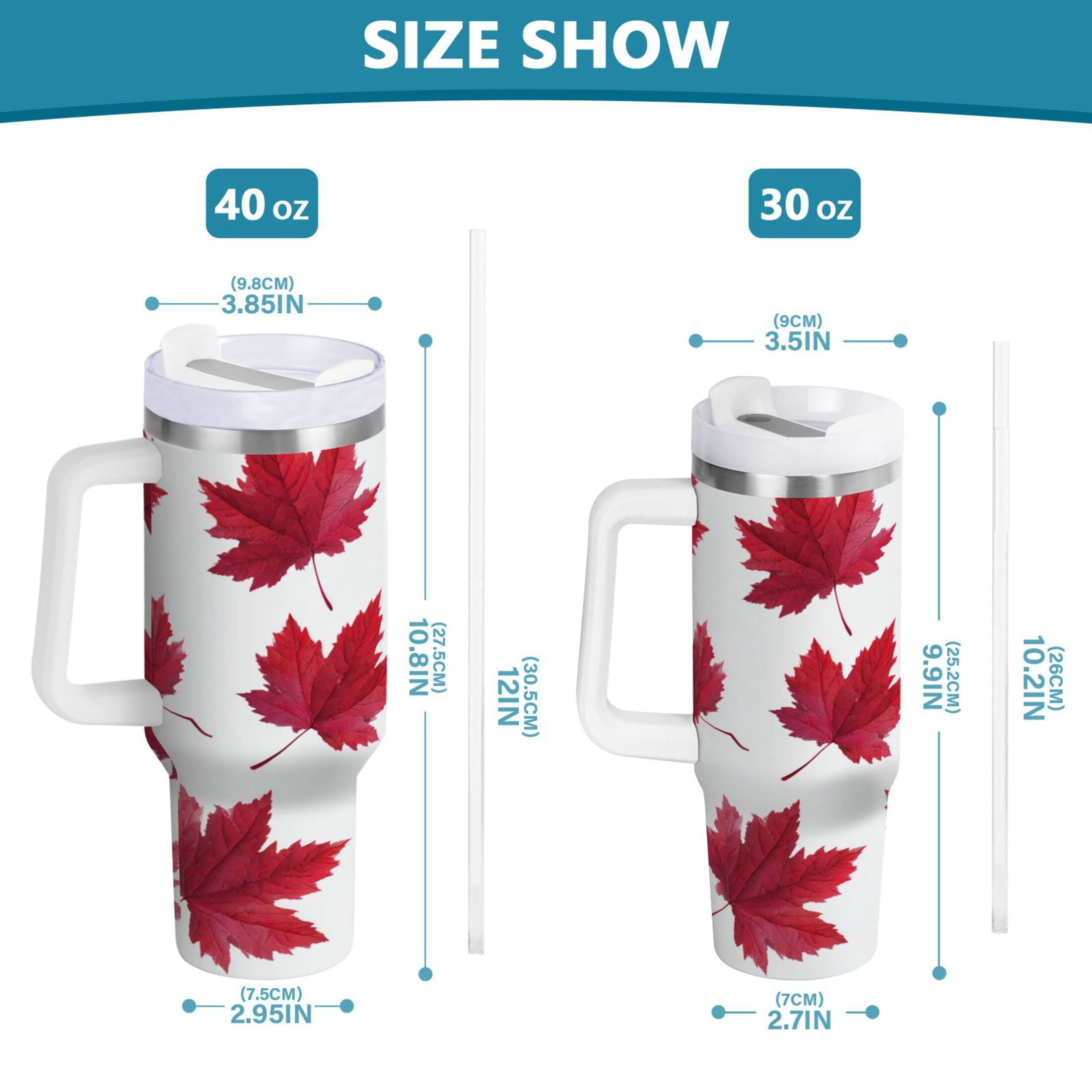 30 oz Insulated Stainless Steel Tumbler Double Wall Stainless Steel Tumbler with 2-Way Drinking Red Maple Leaves 53QX