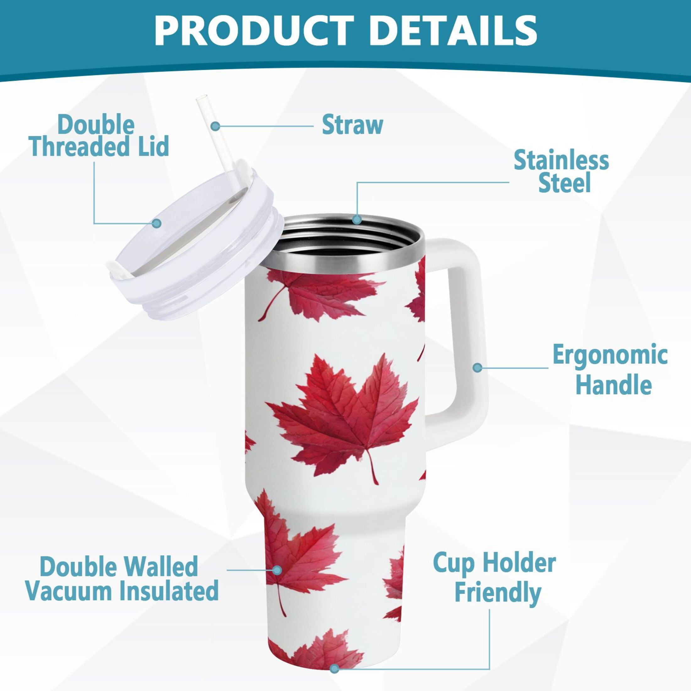 30 oz Insulated Stainless Steel Tumbler Double Wall Stainless Steel Tumbler with 2-Way Drinking Red Maple Leaves 53QX
