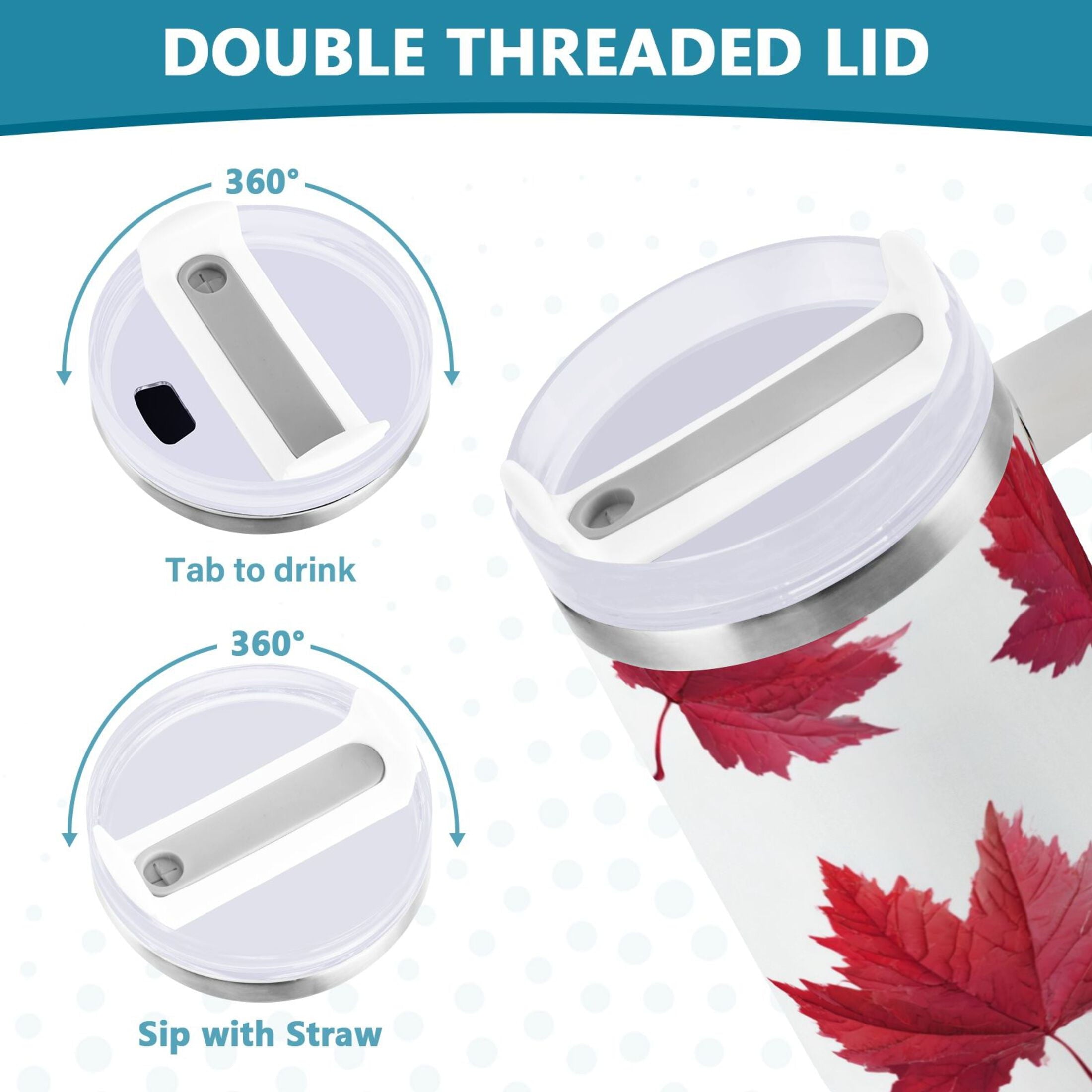 30 oz Insulated Stainless Steel Tumbler Double Wall Stainless Steel Tumbler with 2-Way Drinking Red Maple Leaves 53QX