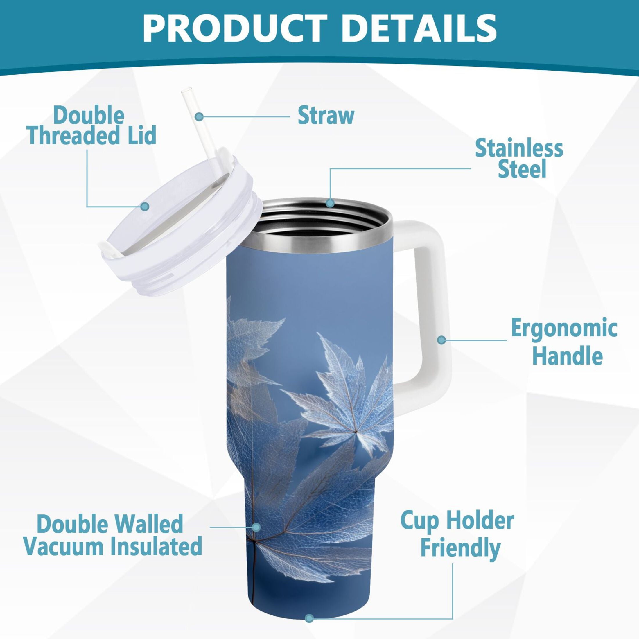 30 oz Insulated Stainless Steel Tumbler Double Wall Stainless Steel Tumbler with 2-Way Drinking Glass Mapleleaves T32L
