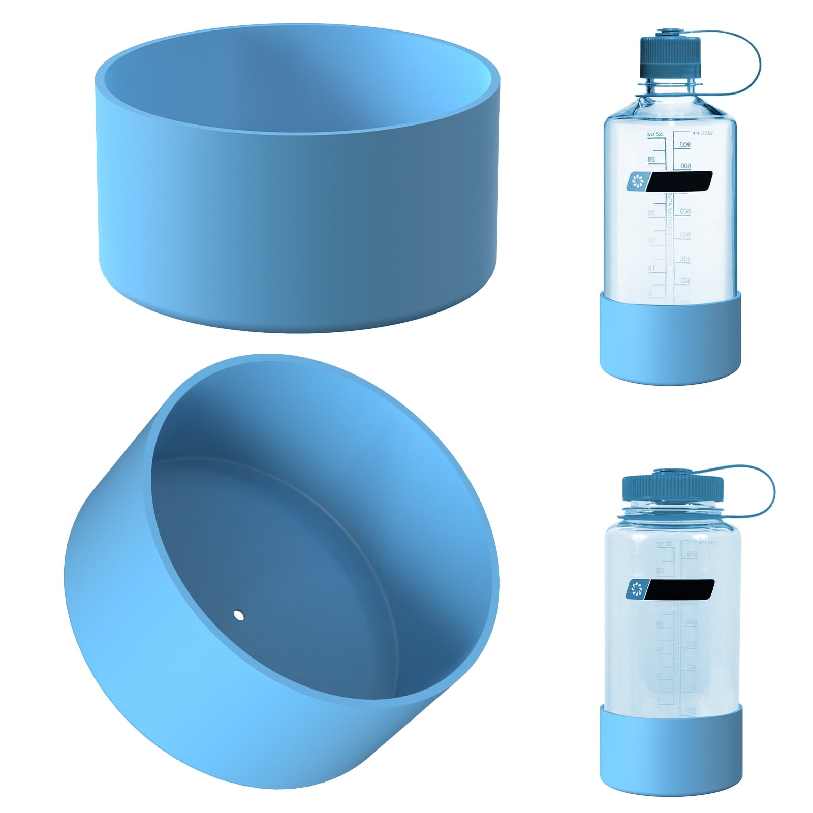 Linkidea 2 Pack Water Bottle Boot Compatible with Nalgene Sustain Wide Mouth 32oz/48oz, Narrow Mouth 32oz, Silicone Anti-Slip Bottle Bottom Bumper Protector (Blue) KAA2