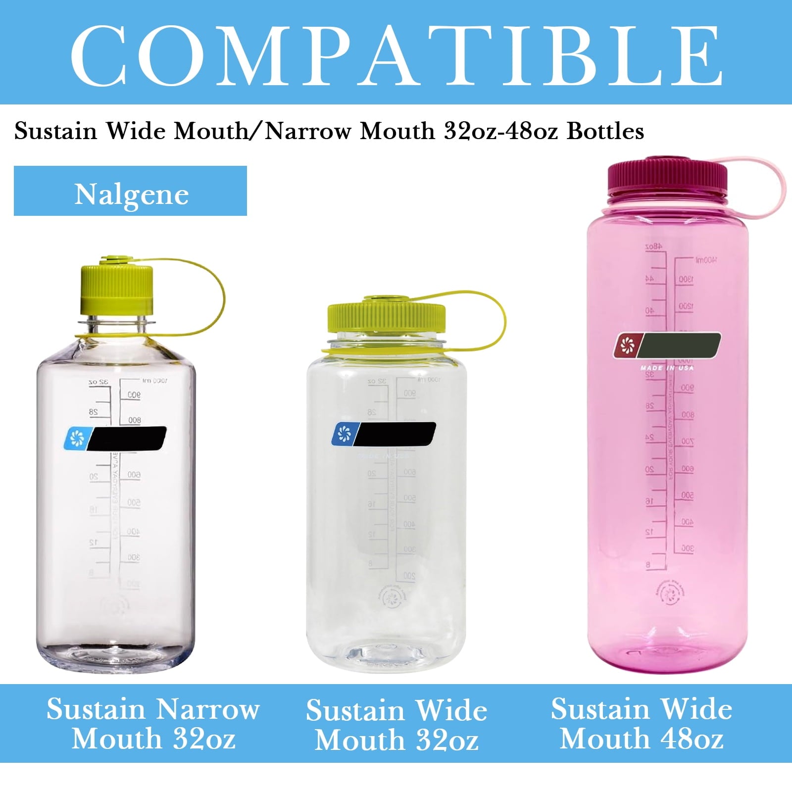 Linkidea 2 Pack Water Bottle Boot Compatible with Nalgene Sustain Wide Mouth 32oz/48oz, Narrow Mouth 32oz, Silicone Anti-Slip Bottle Bottom Bumper Protector (Blue) KAA2