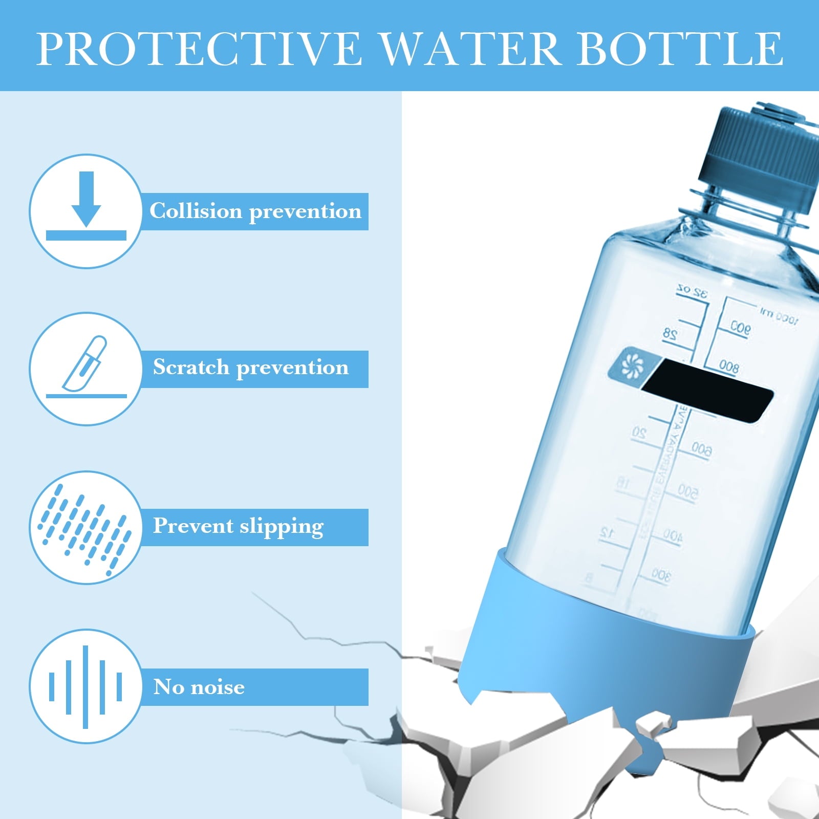 Linkidea 2 Pack Water Bottle Boot Compatible with Nalgene Sustain Wide Mouth 32oz/48oz, Narrow Mouth 32oz, Silicone Anti-Slip Bottle Bottom Bumper Protector (Blue) KAA2